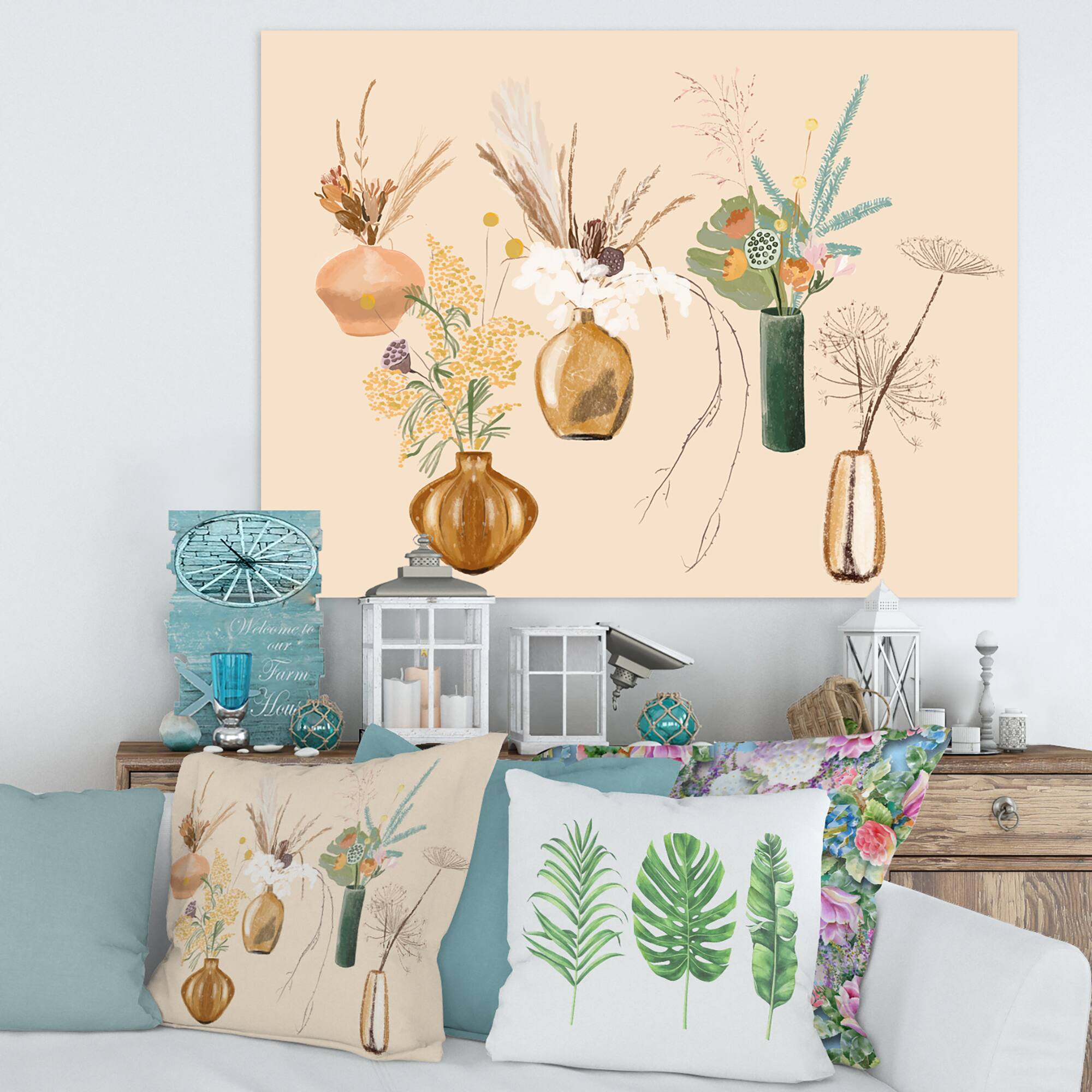 Designart - Bouquets Of Wildflowers In Gold Vases III