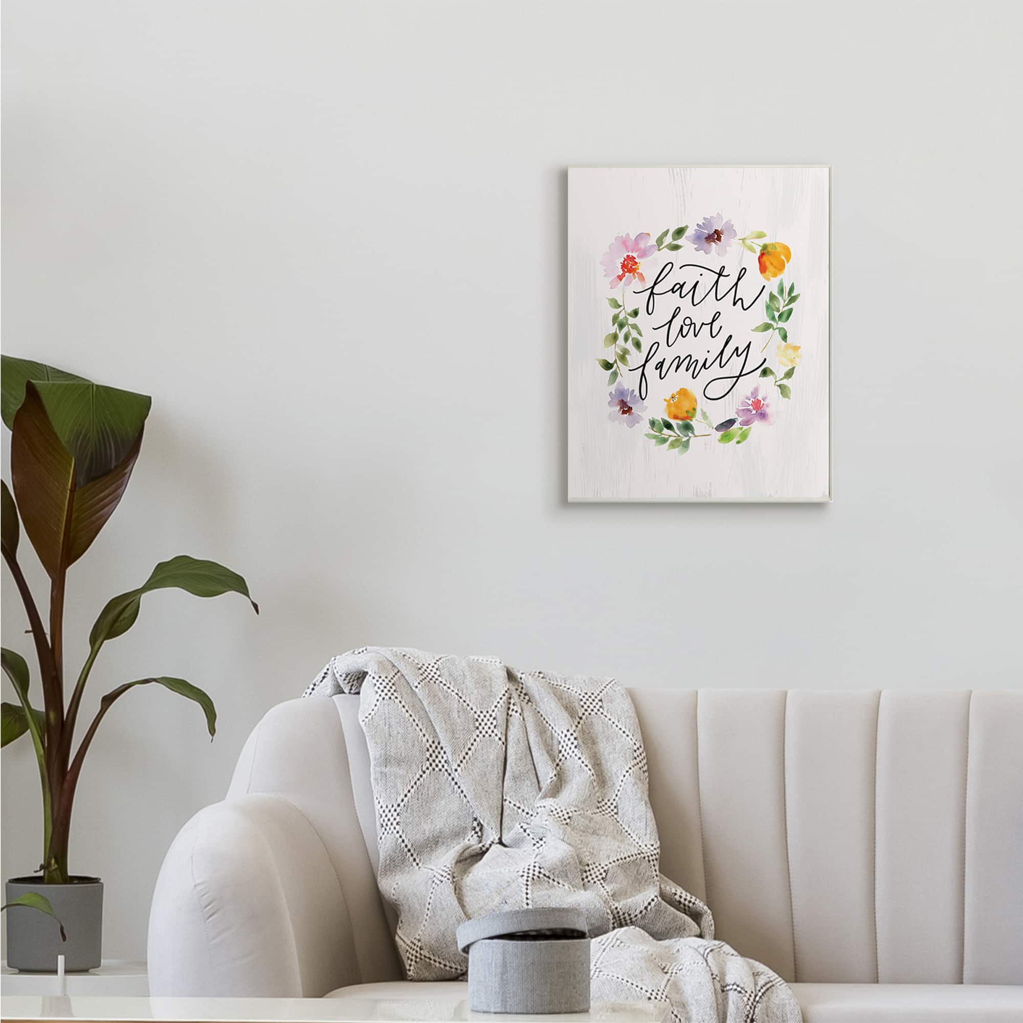 Stupell Industries Faith Love Family Quote Traditional Floral Wreath Wall Plaque