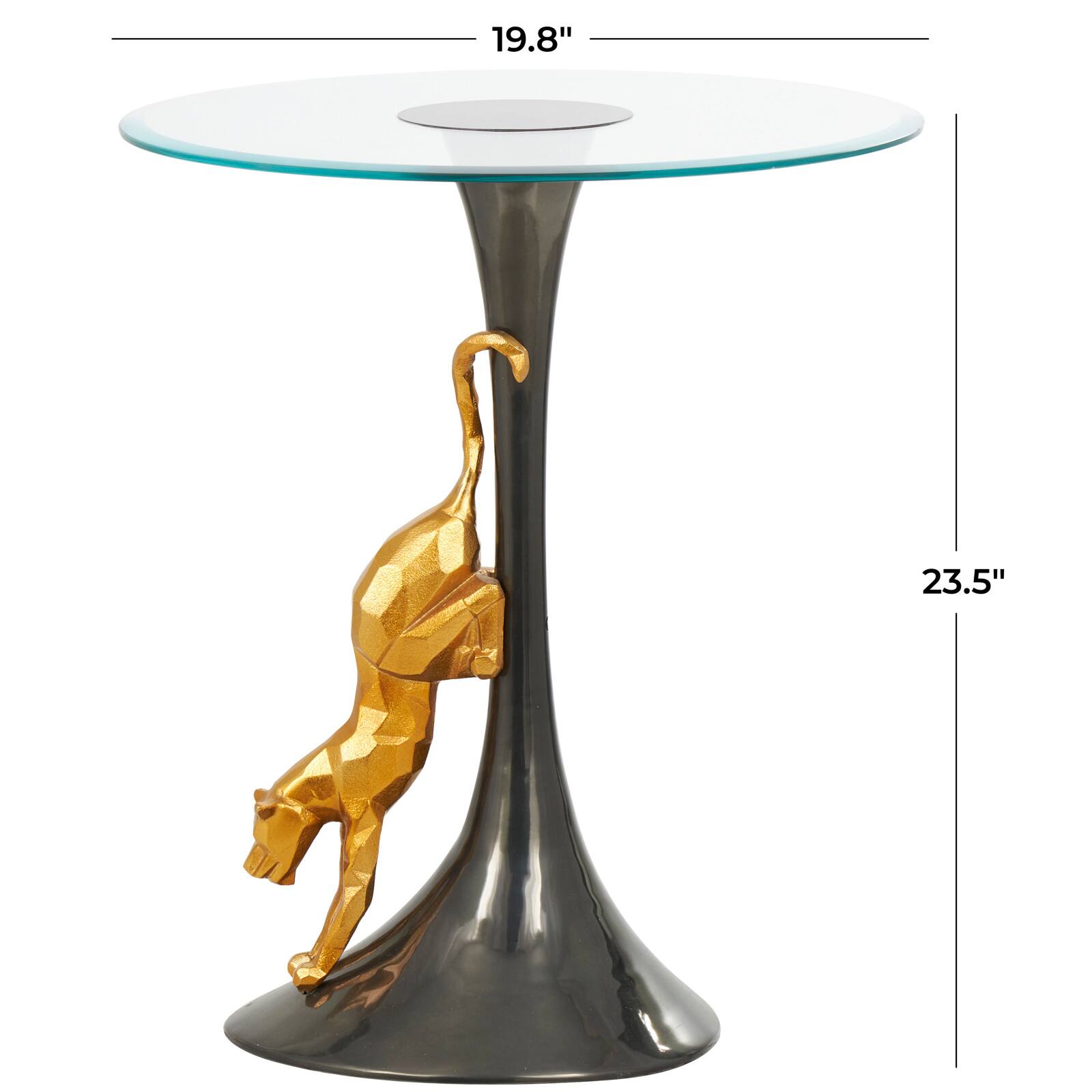 24" Black & Gold Leopard Accent Table