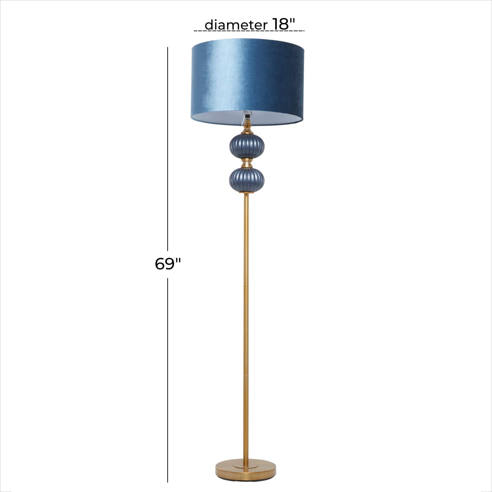 Blue Velvet Transitional Floor Lamp, 69" x 18" x 18"