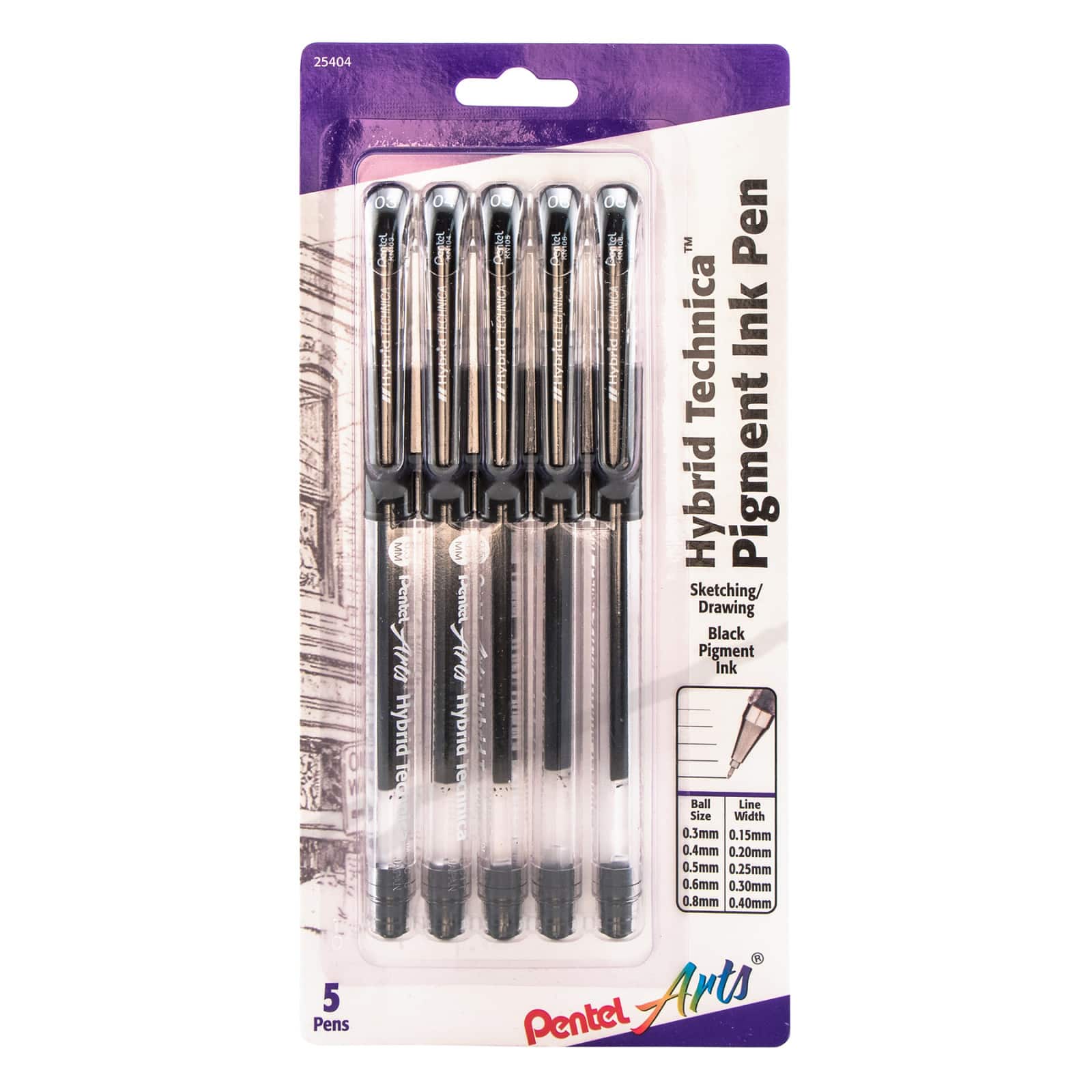 Pentel Arts® Hybrid Technica™ Black 5 Piece Pen Set