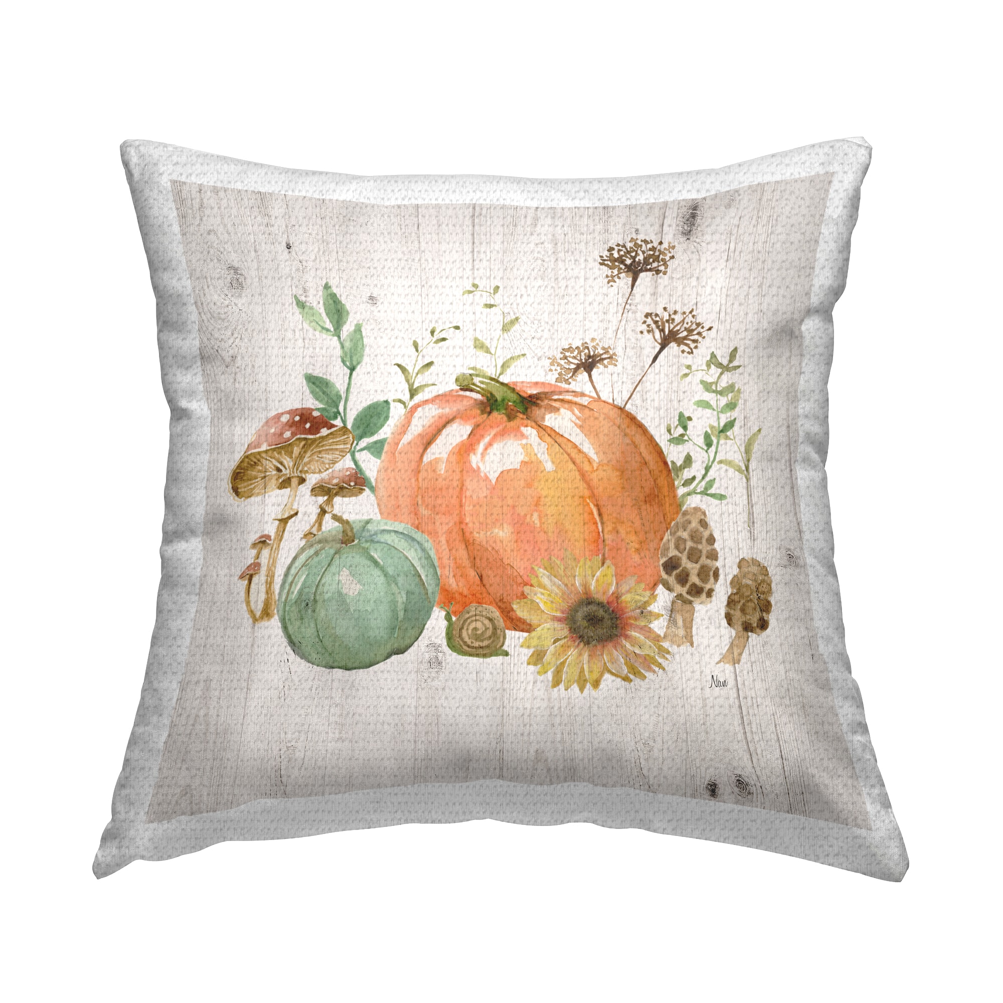 Stupell Industries Autumn Pumpkin Mushrooms Outdoor Printed Pillow