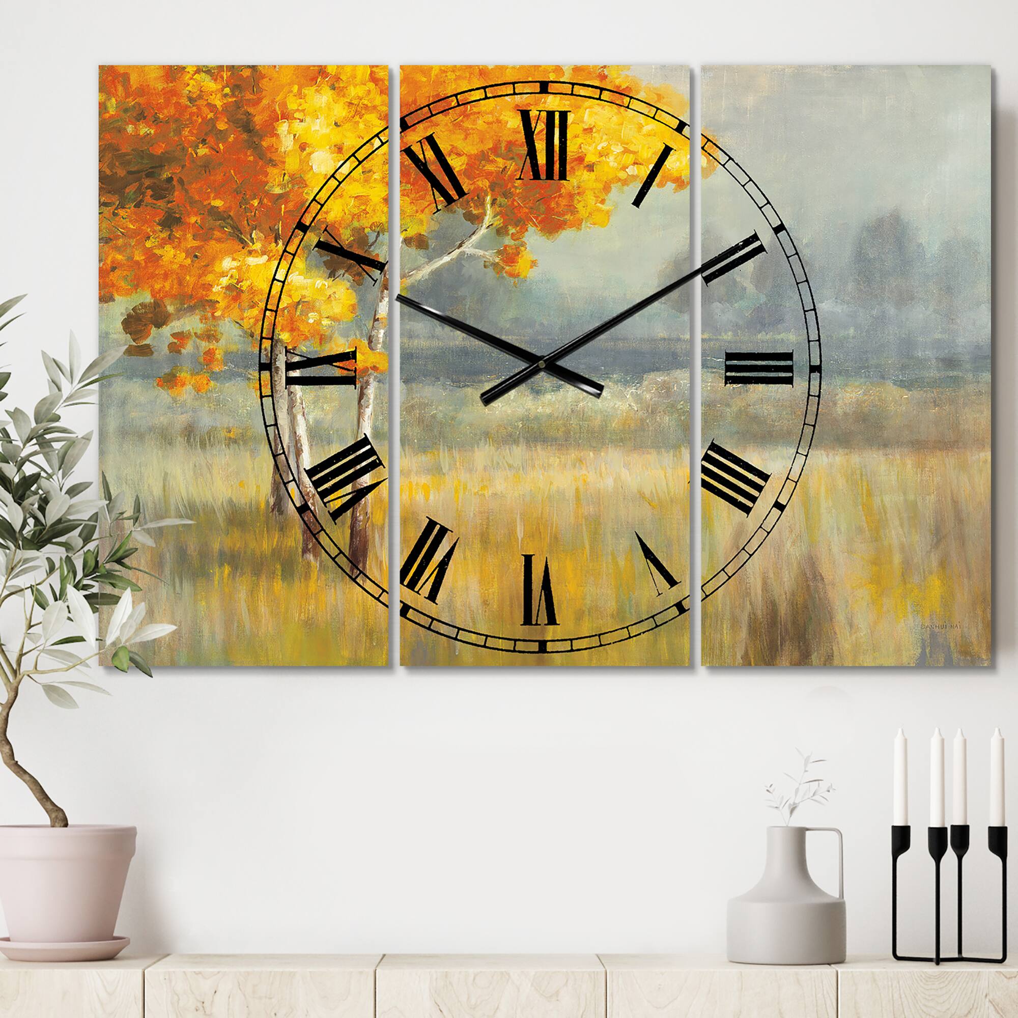 Designart 'Autumn Landscape Farmhouse Multipanel Wall Clock