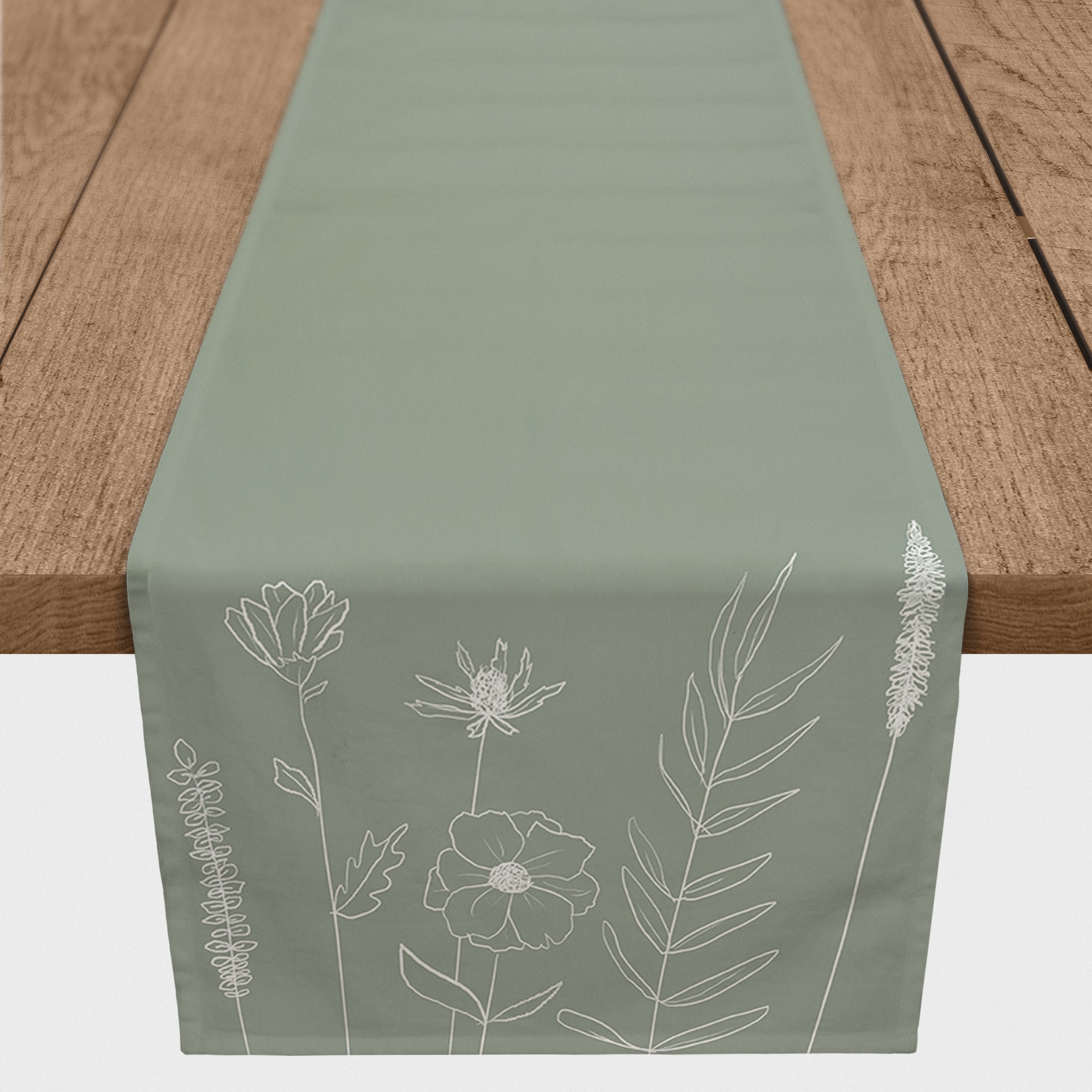 Handdrawn Flowers On Indoor/Outdoor Table Runner