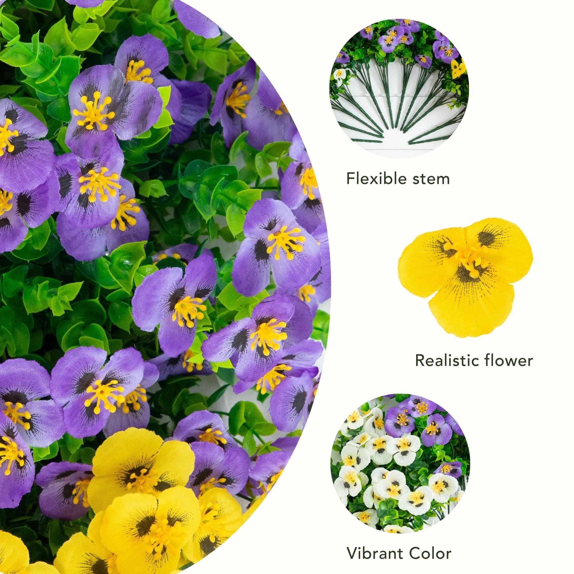 13" UV Resistant Artificial Pansy Bushes, 12ct.