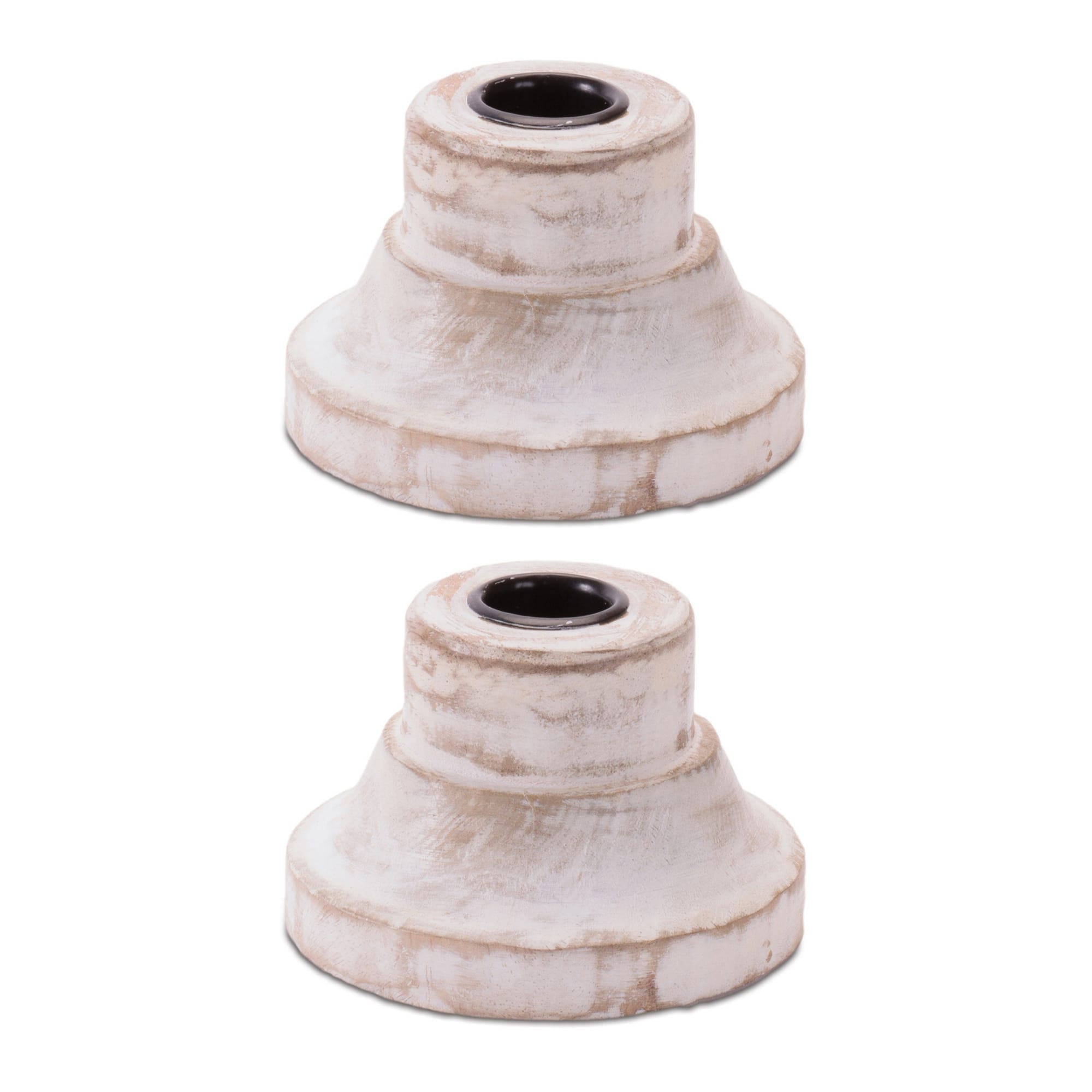 Melrose Whitewashed Wood Taper Candle Holders, 2ct.