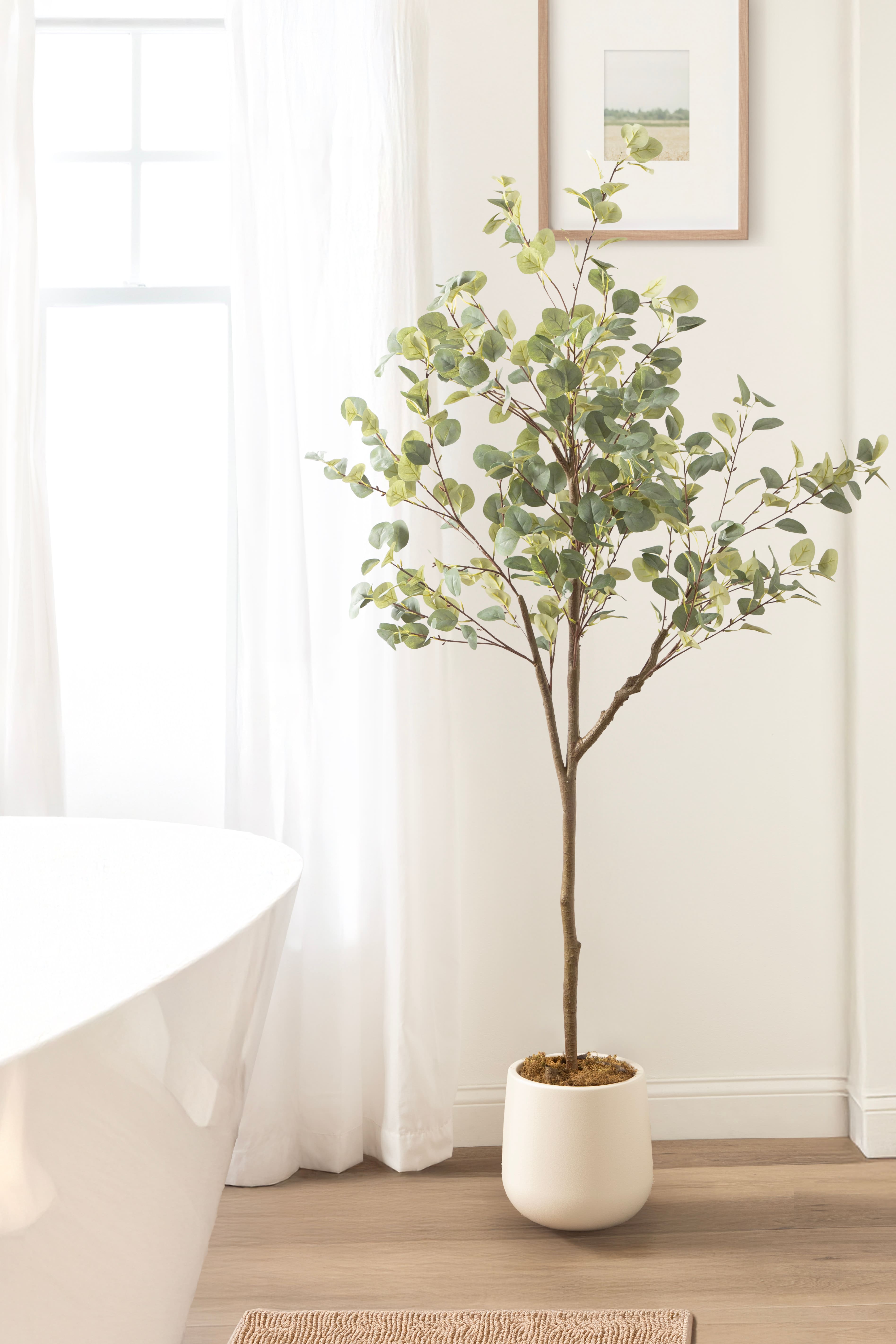Kate and Laurel 6ft. Eudora Faux Eucalyptus Tree with Cream Planter