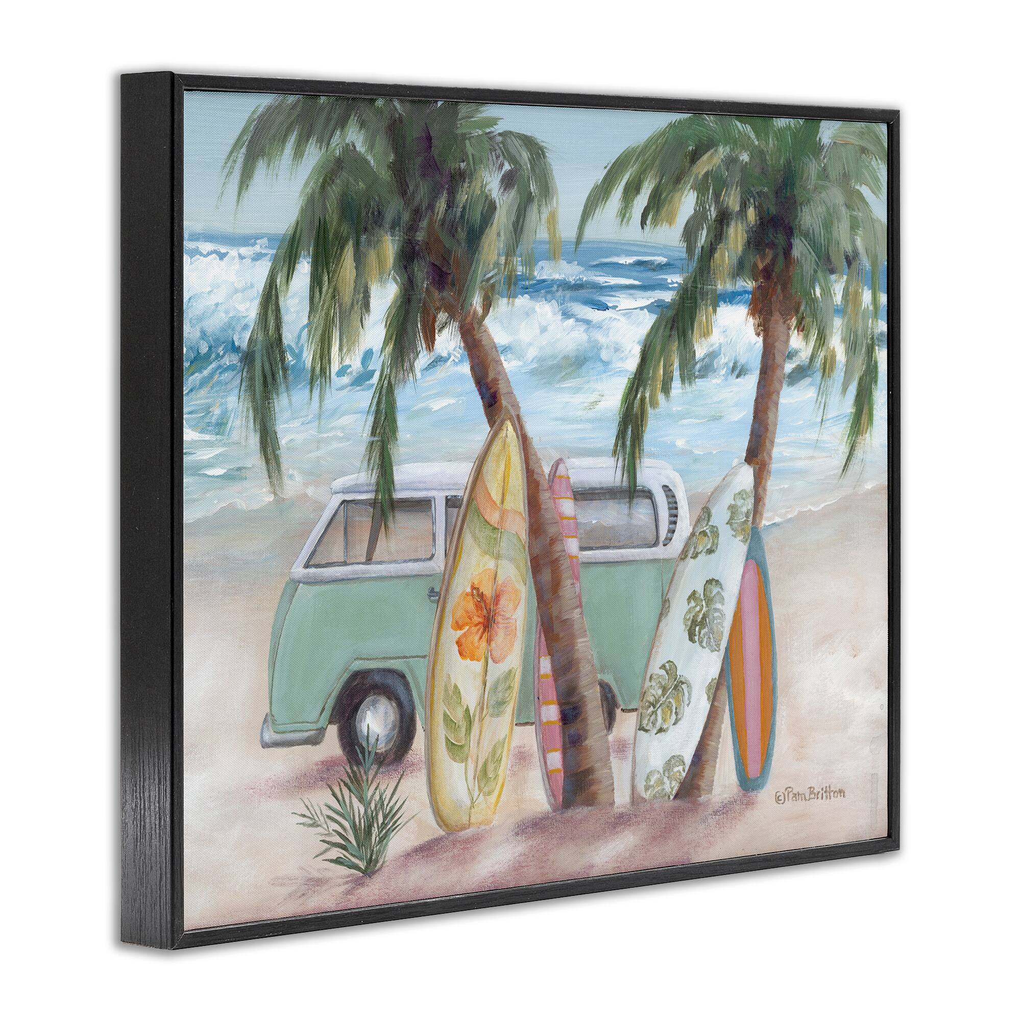 Stupell Industries Summer Waves Tropical Van Surfboards Framed Giclee Art