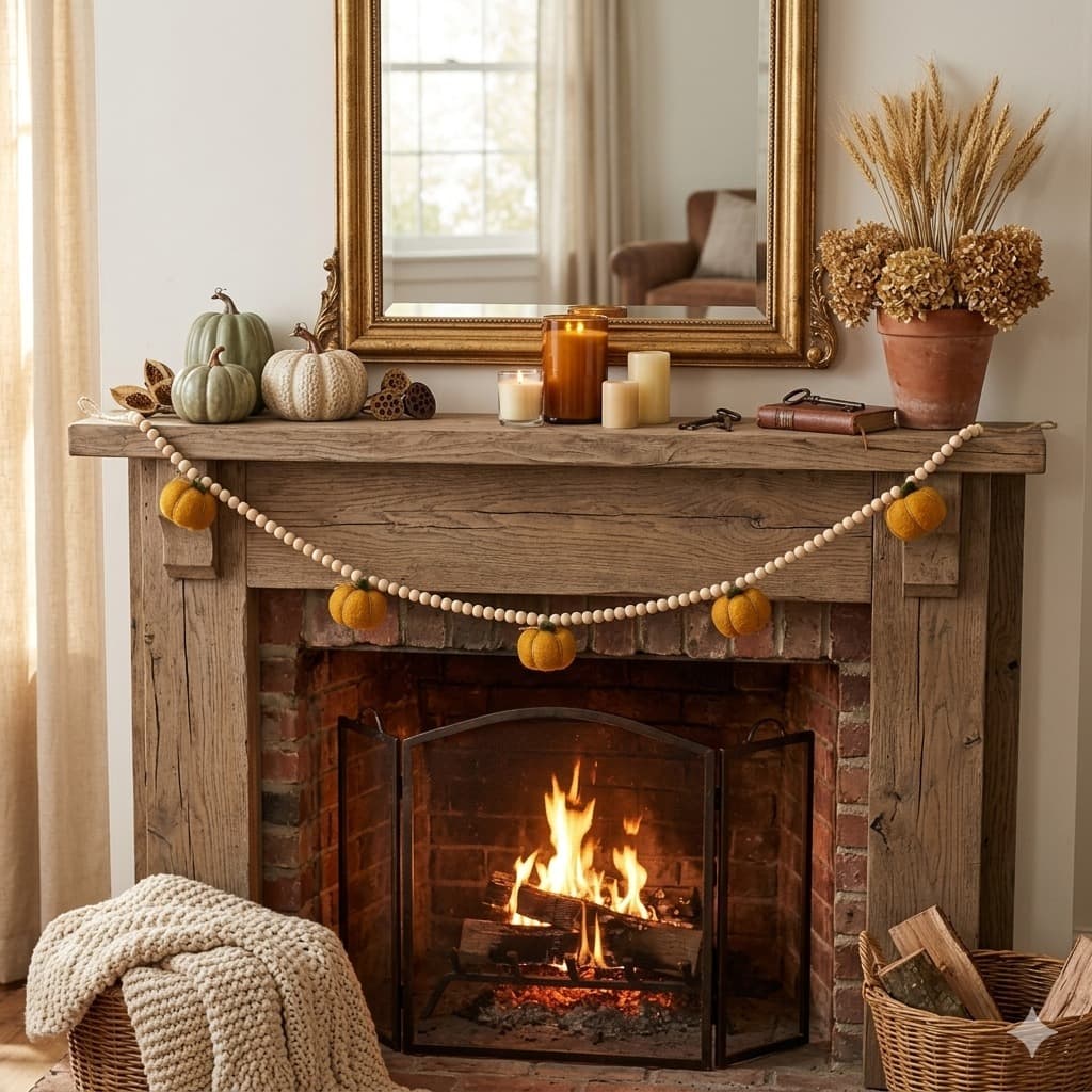 6ft. Wool Pumpkin & Wood Bead Garland by Ashland®