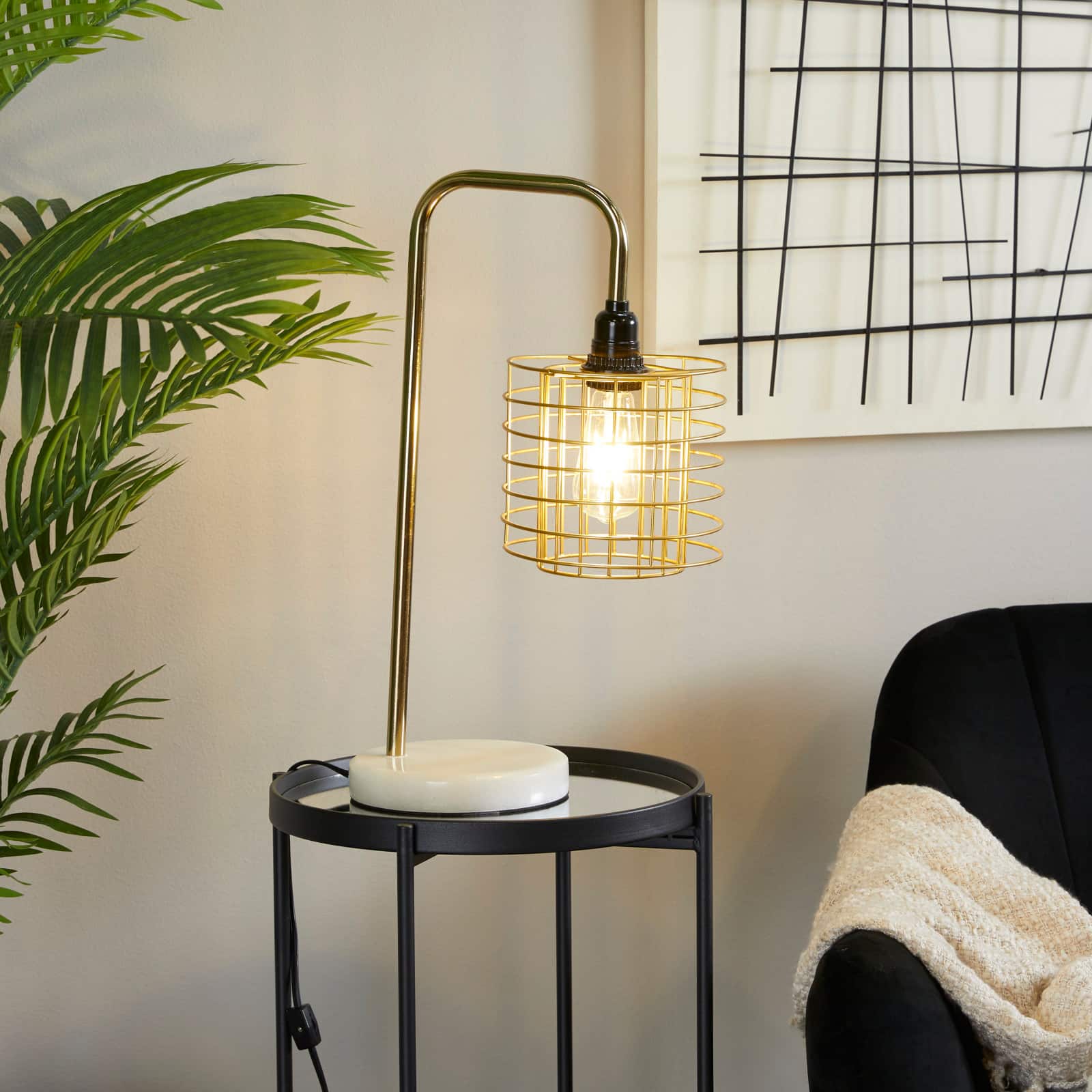 Gold Metal Industrial Table Lamp, 9" x 13" x 20"