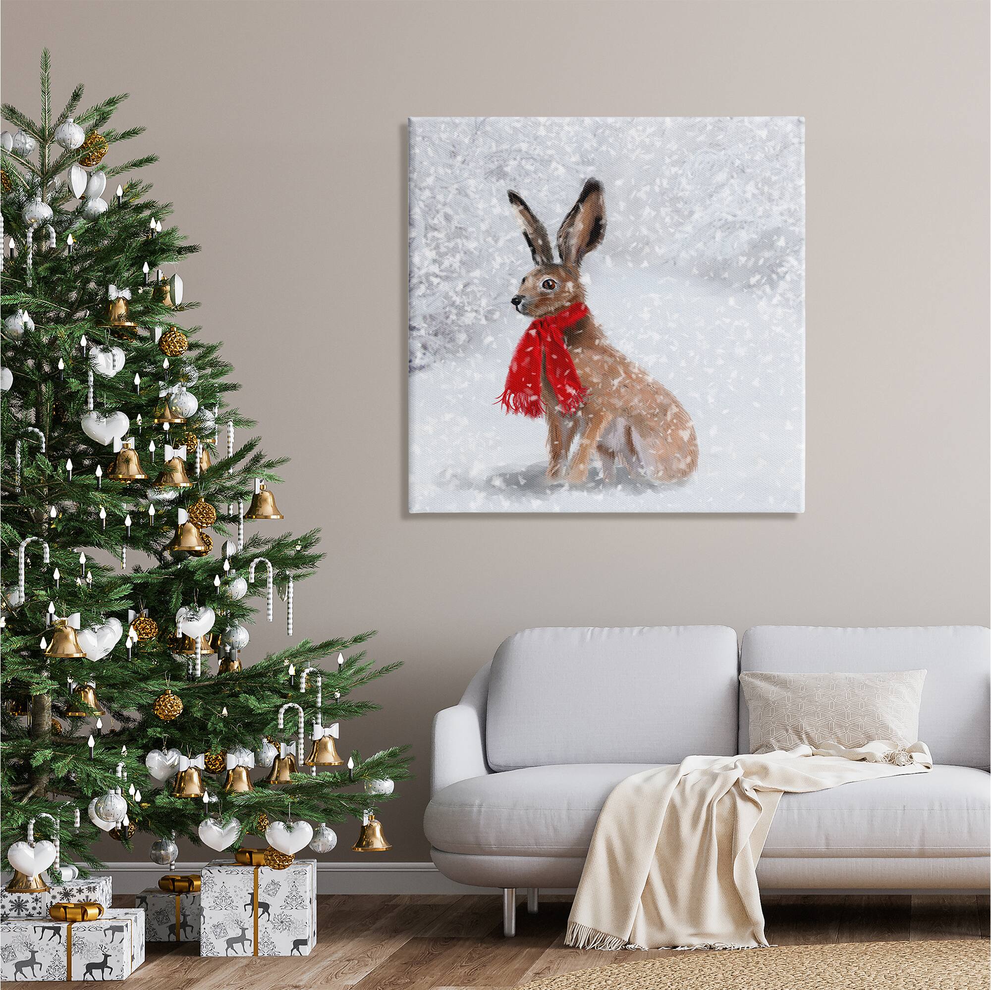 Stupell Industries Winter Rabbit Scarf Landscape Canvas Wall Art