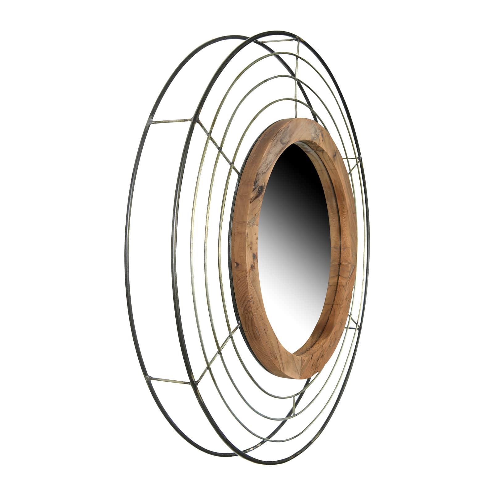 Hello Honey® Round Wall Mirror with Wood Frame and Metal Wire Surround