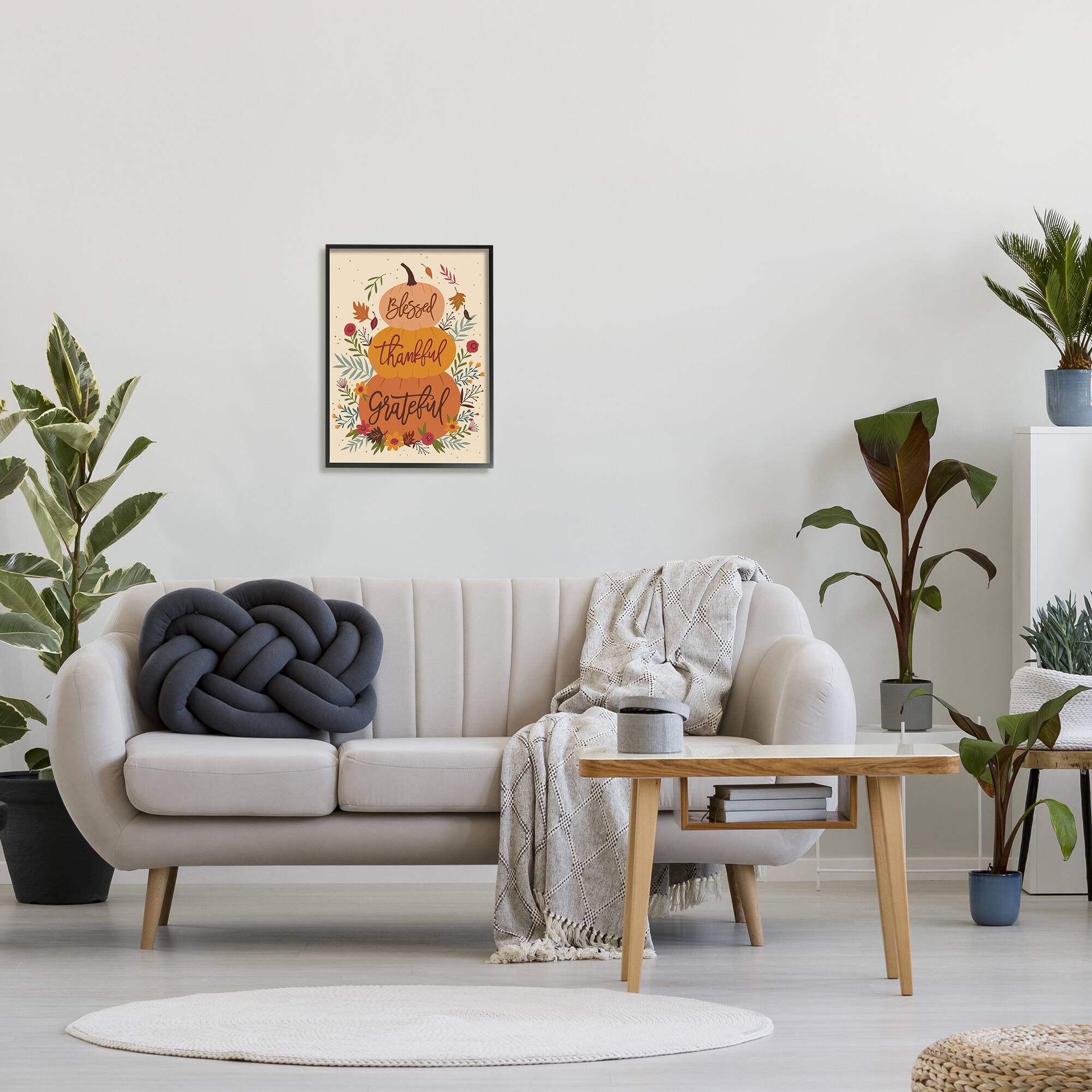 Stupell Industries Blessed Thankful Grateful Sentiments Stacked Orange Pumpkins in Frame Wall Art
