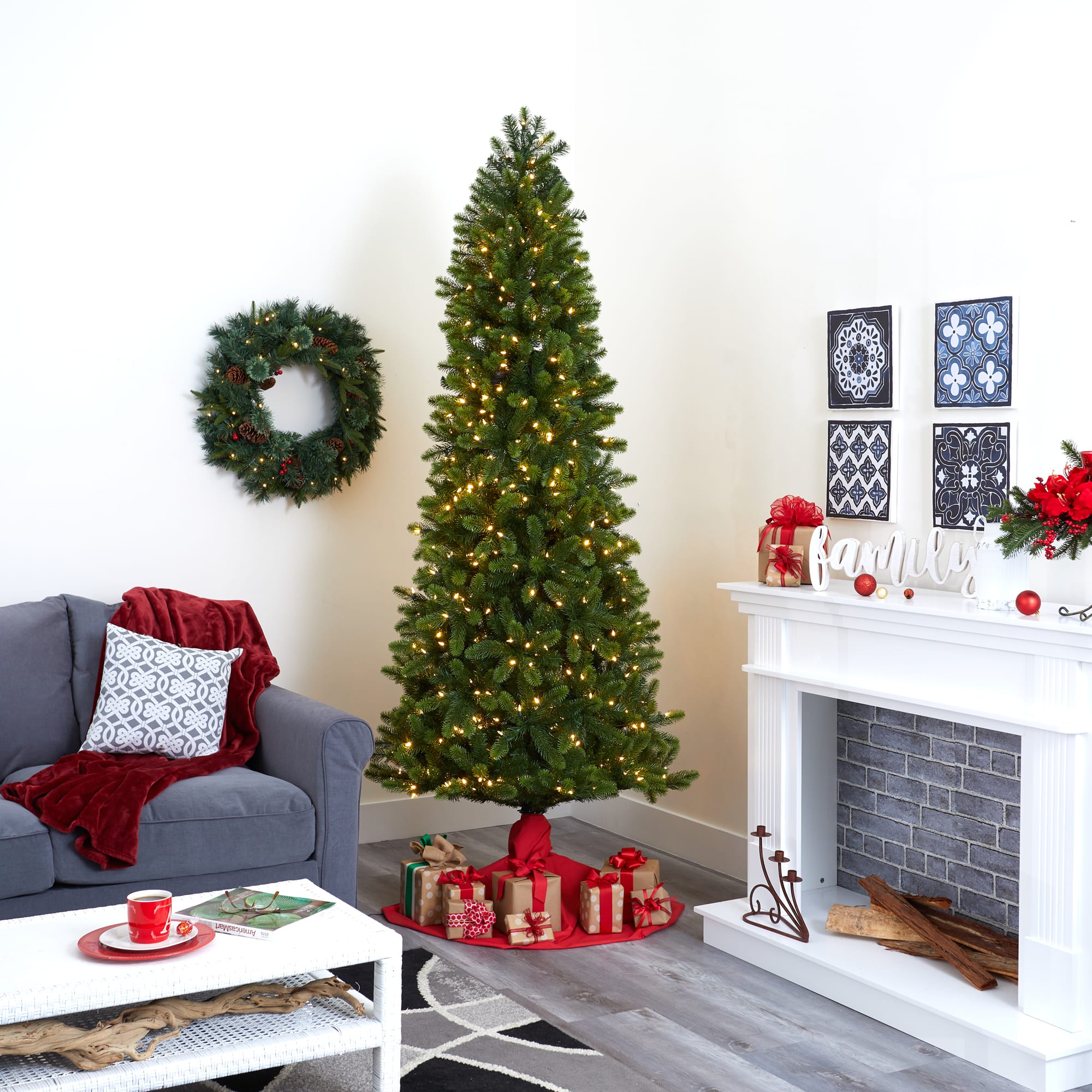 8ft. Pre-Lit Virginia Spruce Artificial Christmas Tree, Warm White LED Lights
