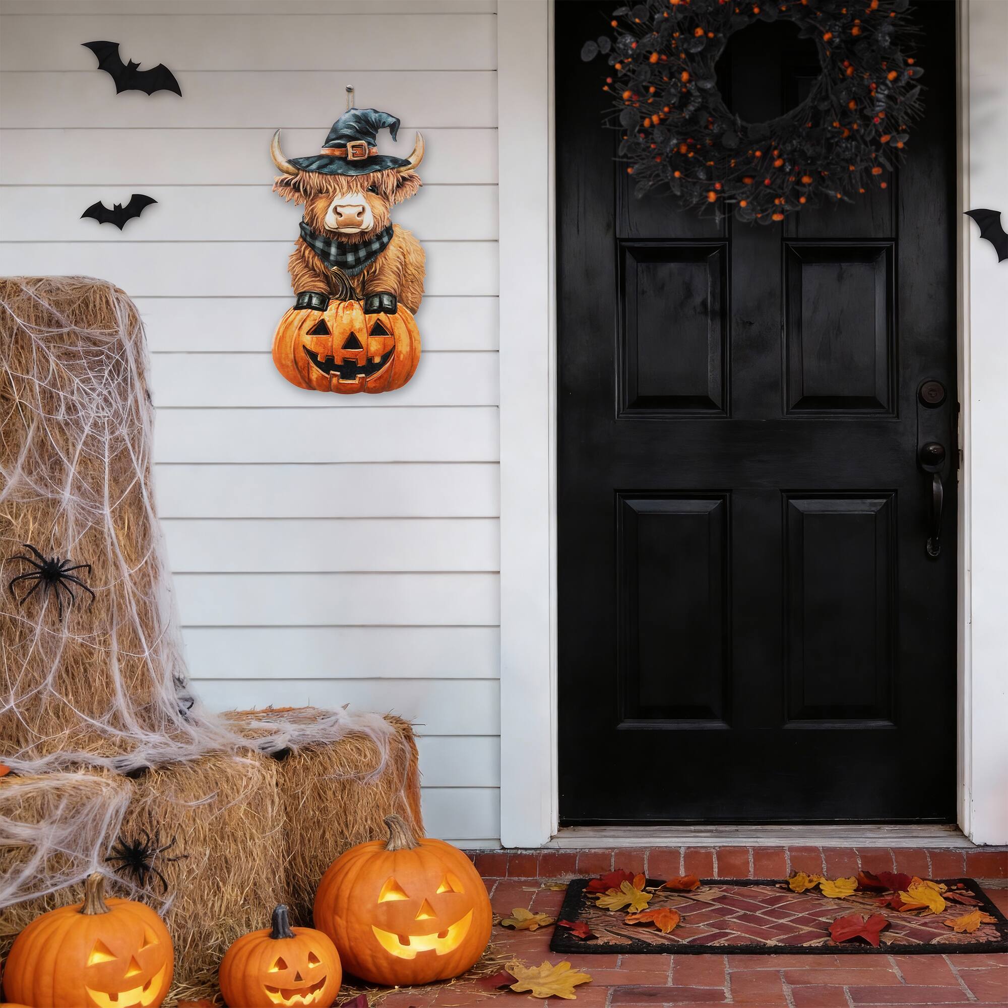 Glitzhome® 30" Halloween Metal Painted Highland Cow Yard Stake