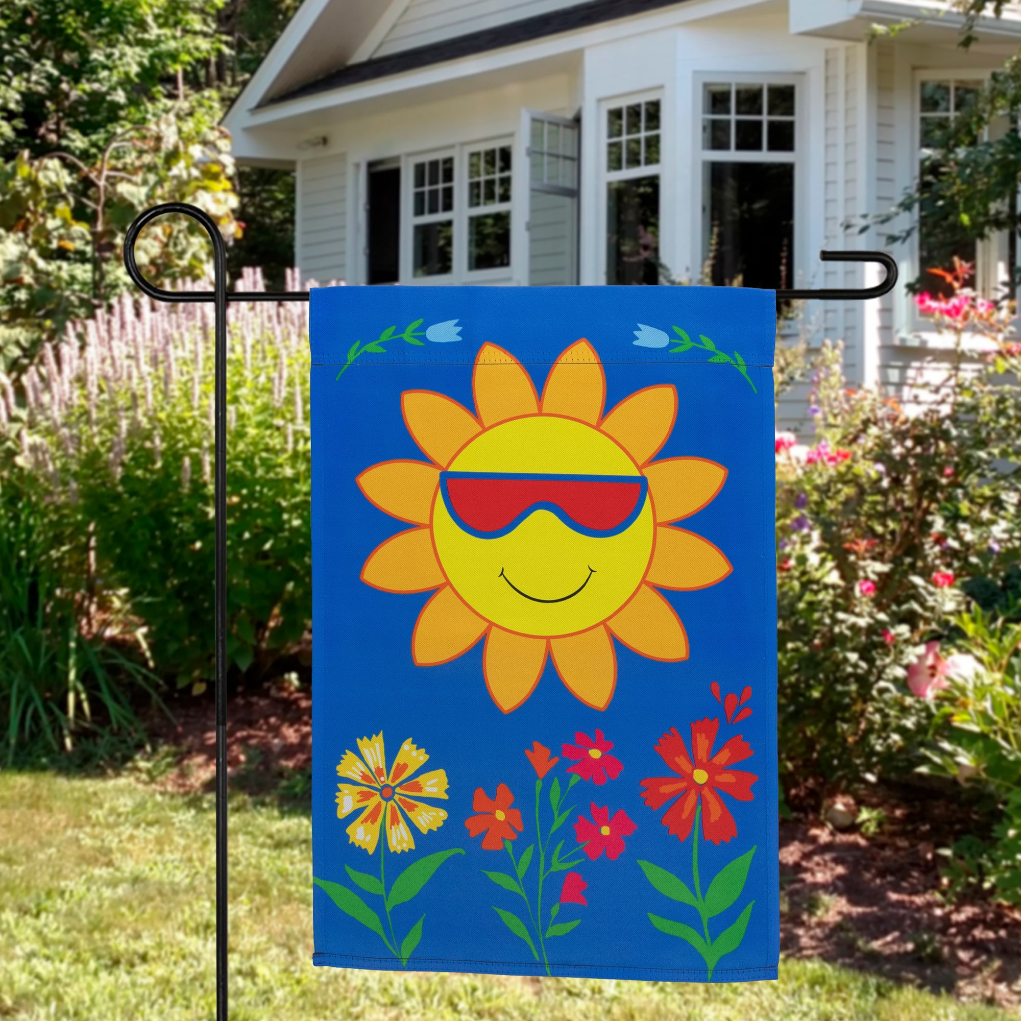 18" Smiling Sun Floral Garden Flag