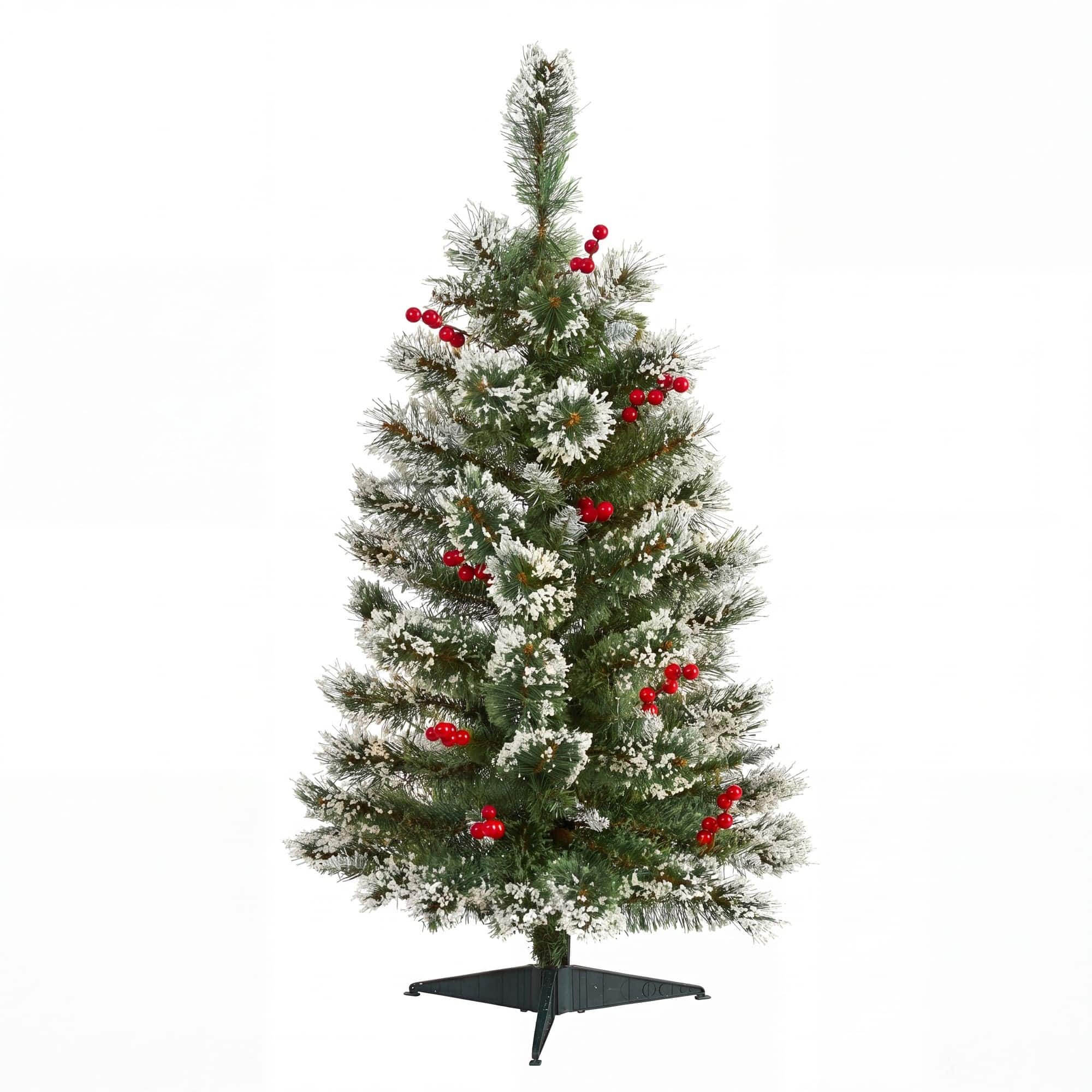 Nearly Natural 3ft. Unlit Artificial Frosted Swiss Pine Christmas Tree with Berries