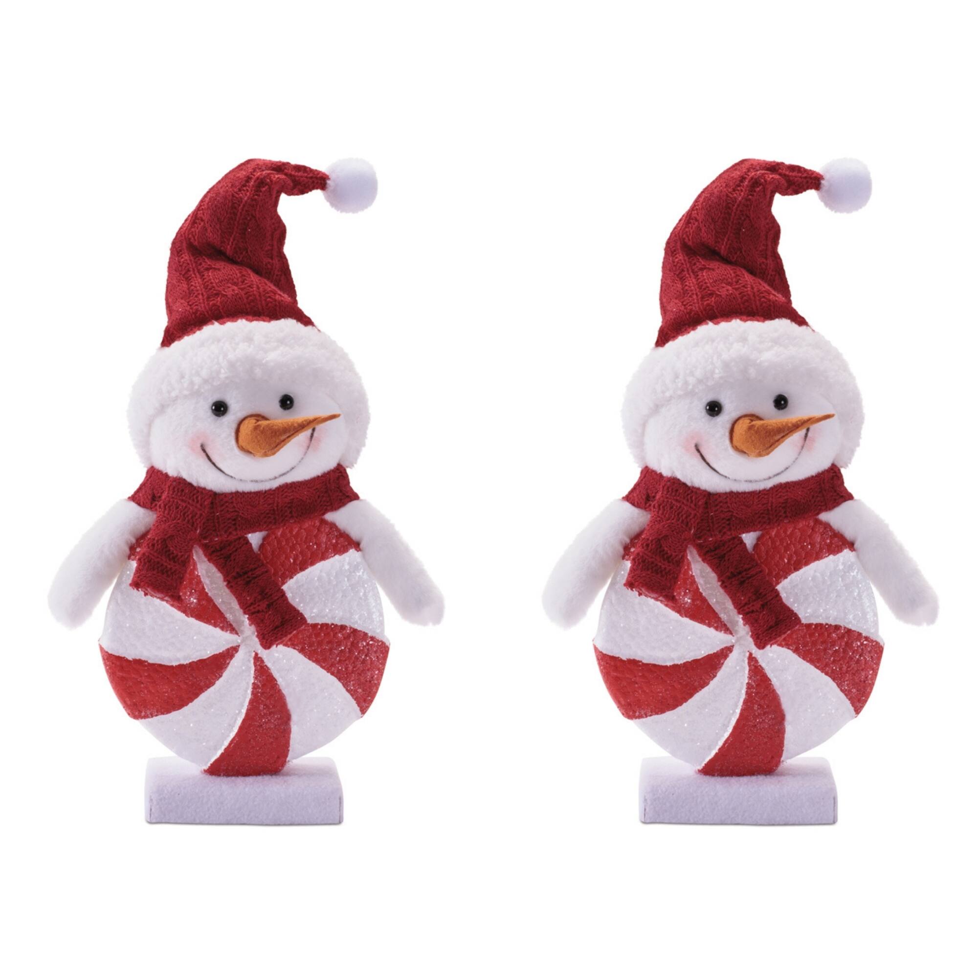 Melrose 12.75" Red & White Peppermint Snowman with Knit Hat Figurines, 2ct.