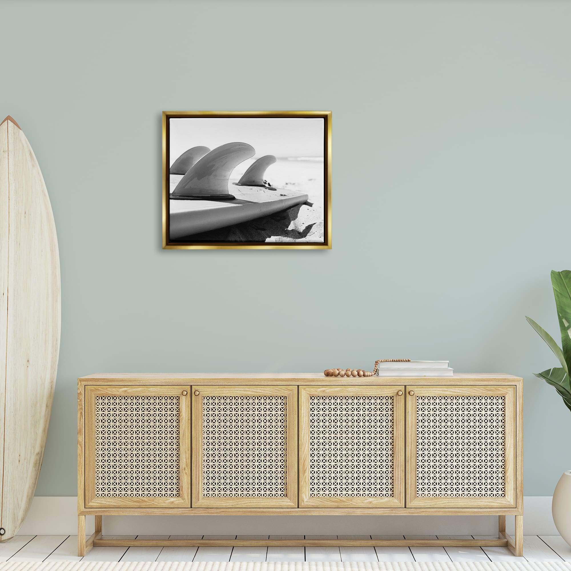 Stupell Industries Surfboard Fins Beach Coast Photography Framed Floater Canvas Wall Art