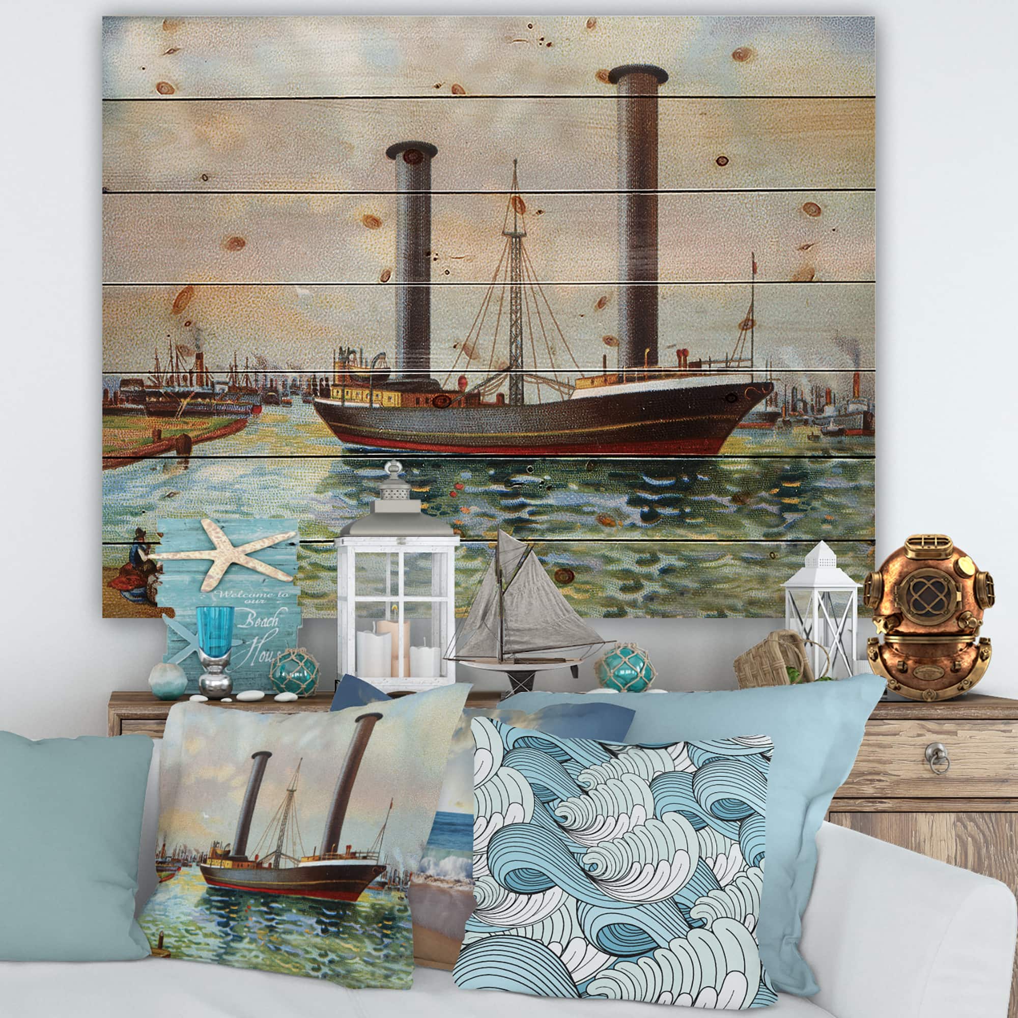 Designart - Ancient Boat Leaving The Harbor