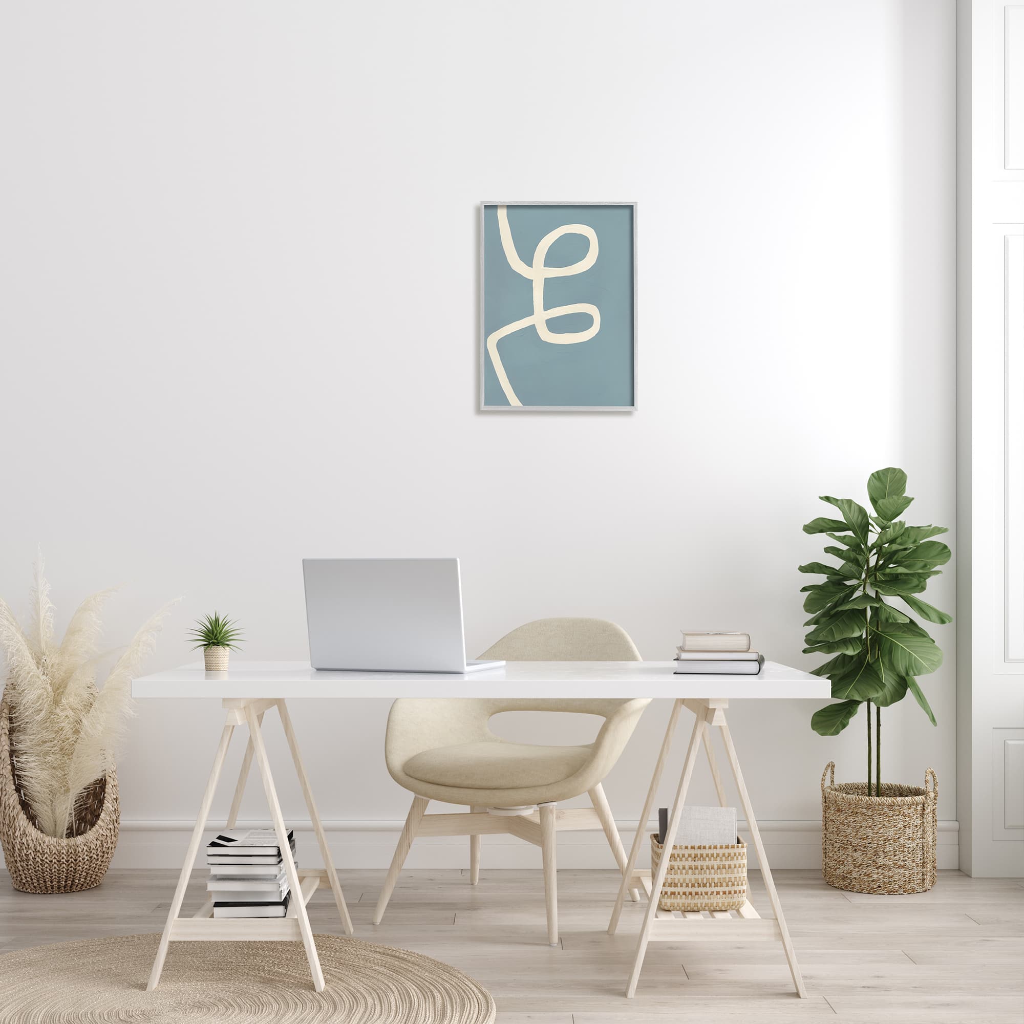 Stupell Industries Blue Abstract Curve Gray Framed Wall Art