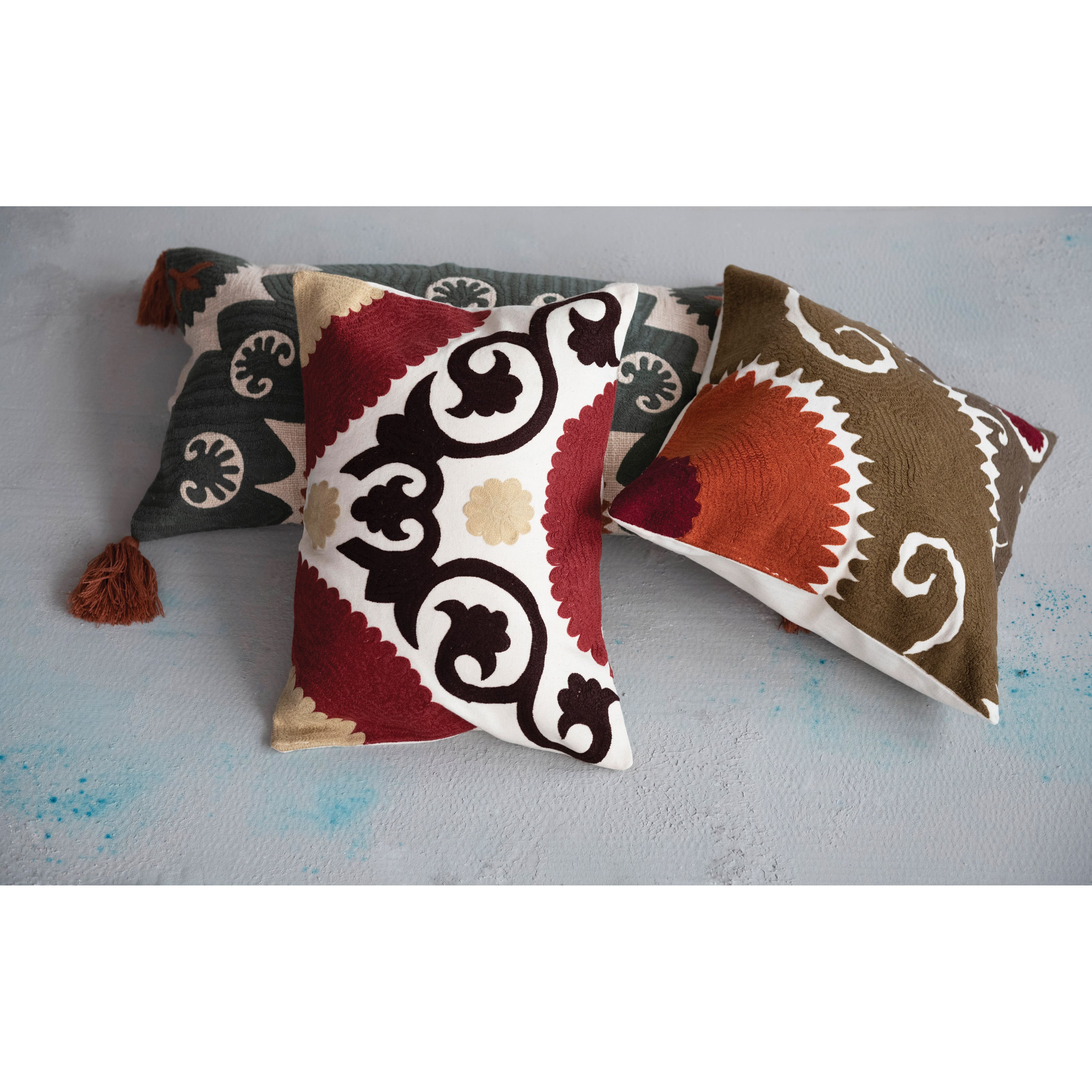 Hello Honey® Multicolor Suzani Embroidery Cotton Lumbar Pillow