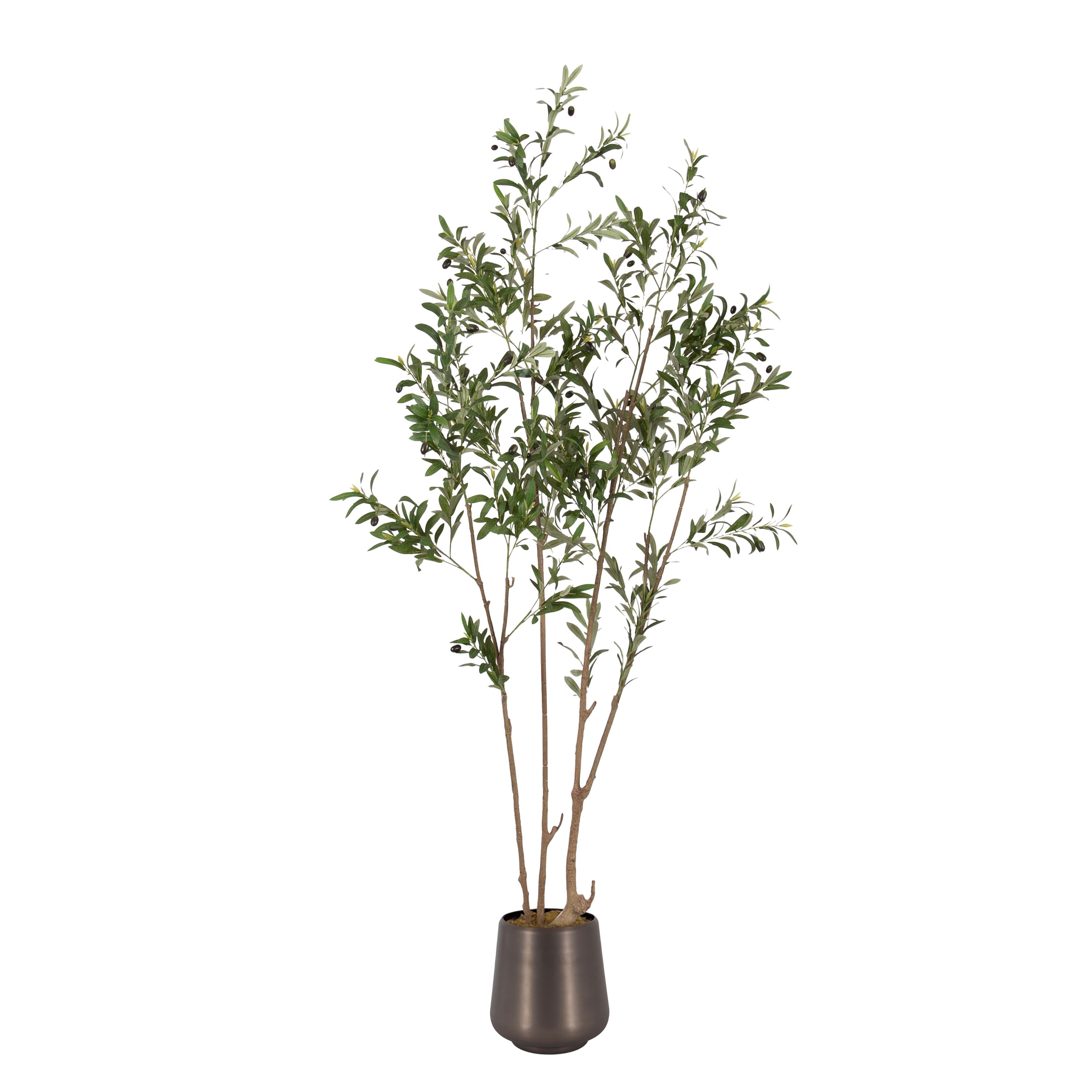 Kate and Laurel Green 7ft. Oliveira Faux Olive Tree with Gray Planter