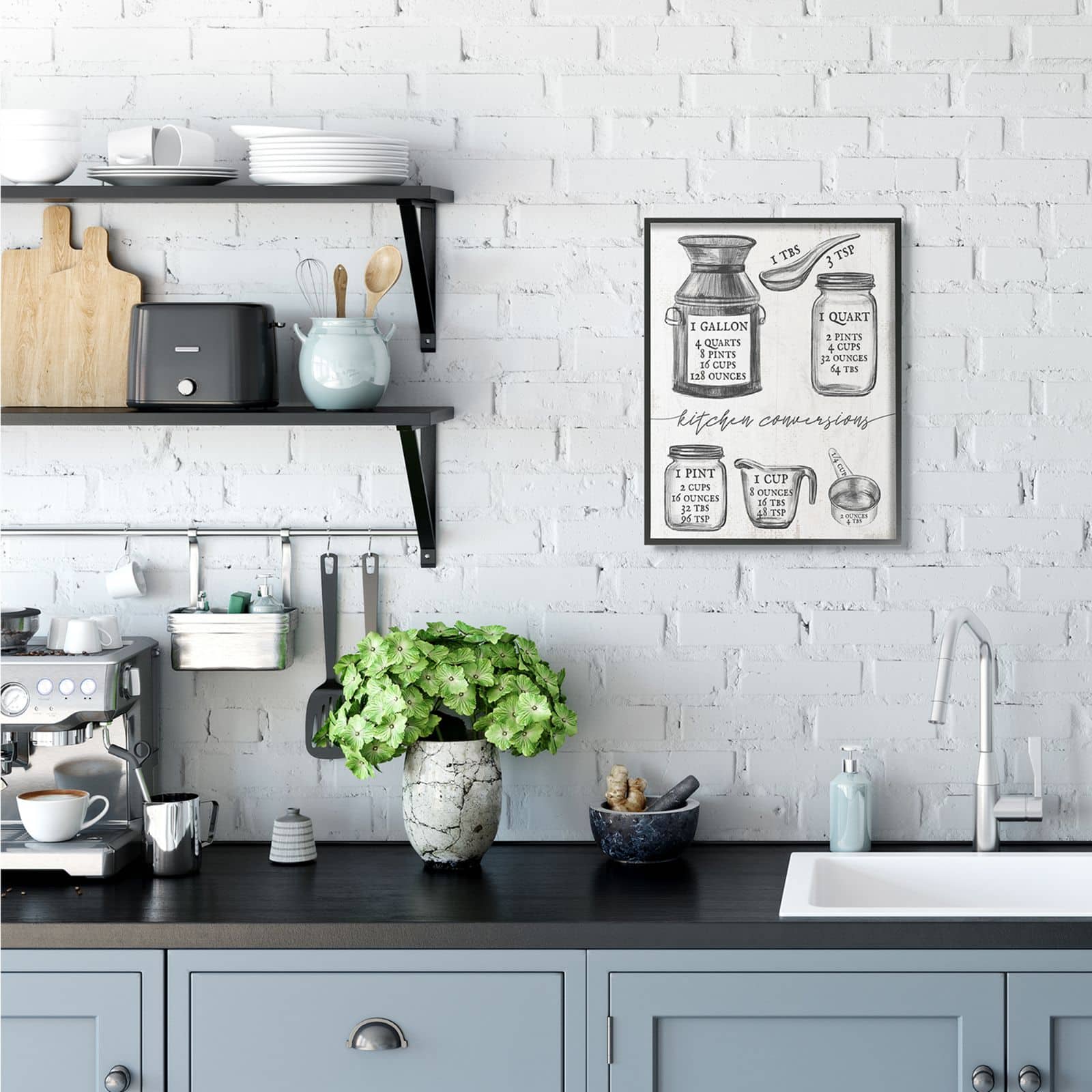 Stupell Industries Kitchen Conversion Chart Neutral Gray Word Black Framed Wall Art