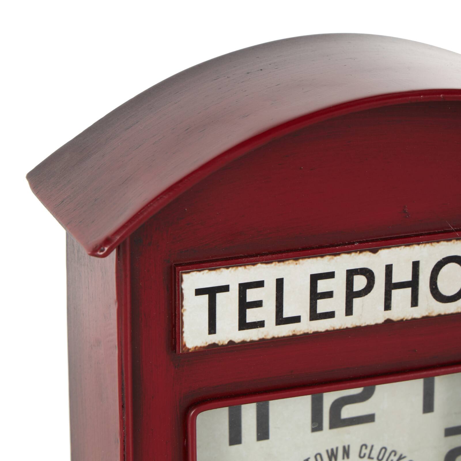 7" x 12" Red London Telephone Booth Inspired Metal Clock