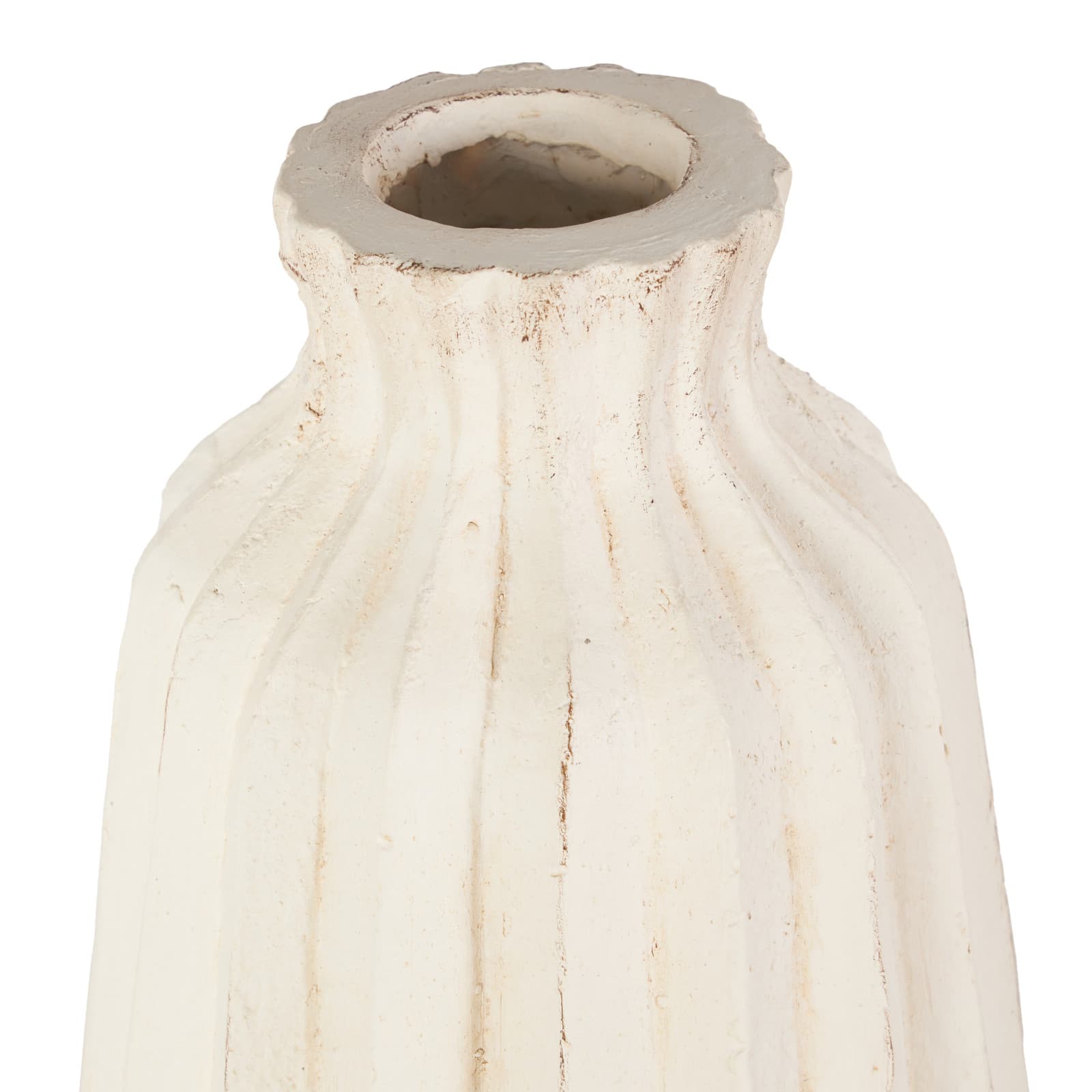 20" Cream Magnesium Oxide with Carved Grooves Vase