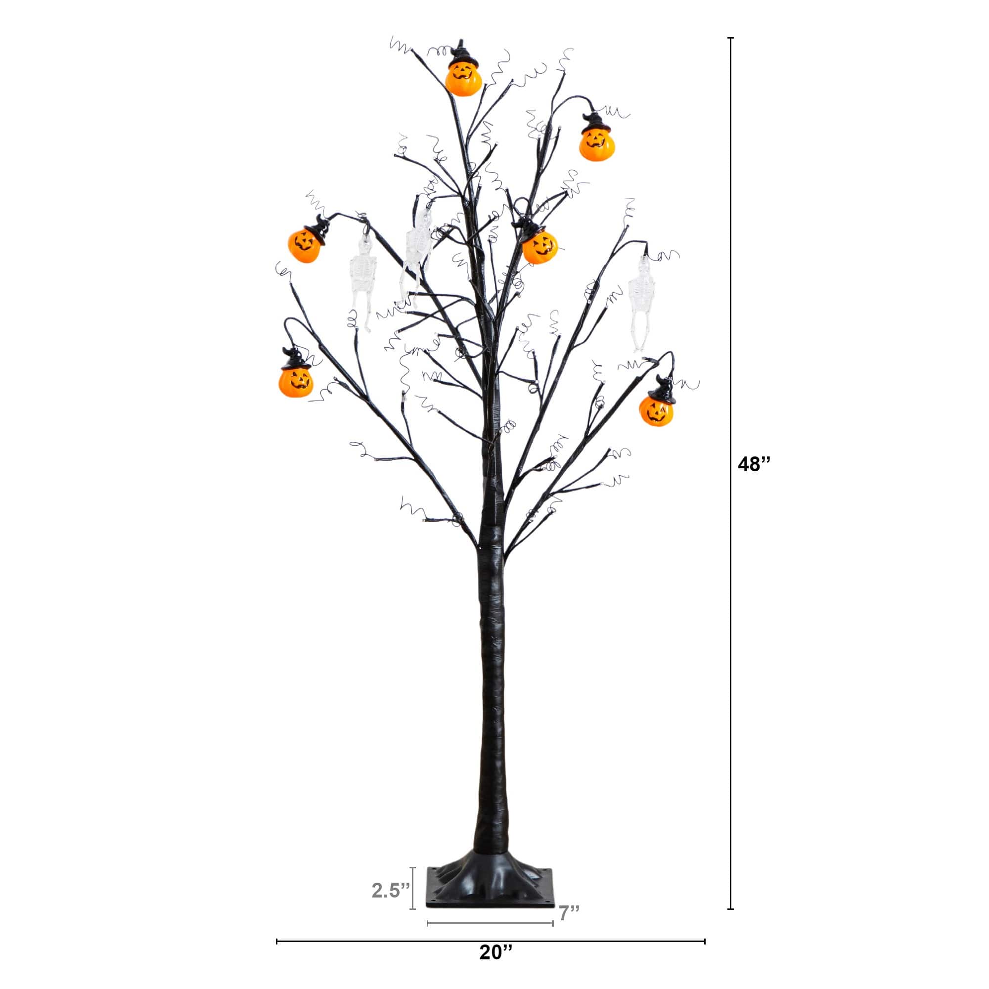 4ft. Pre-Lit Artificial Halloween Pumpkins and Skulls Ornament Tree with 64 Warm White LED Lights