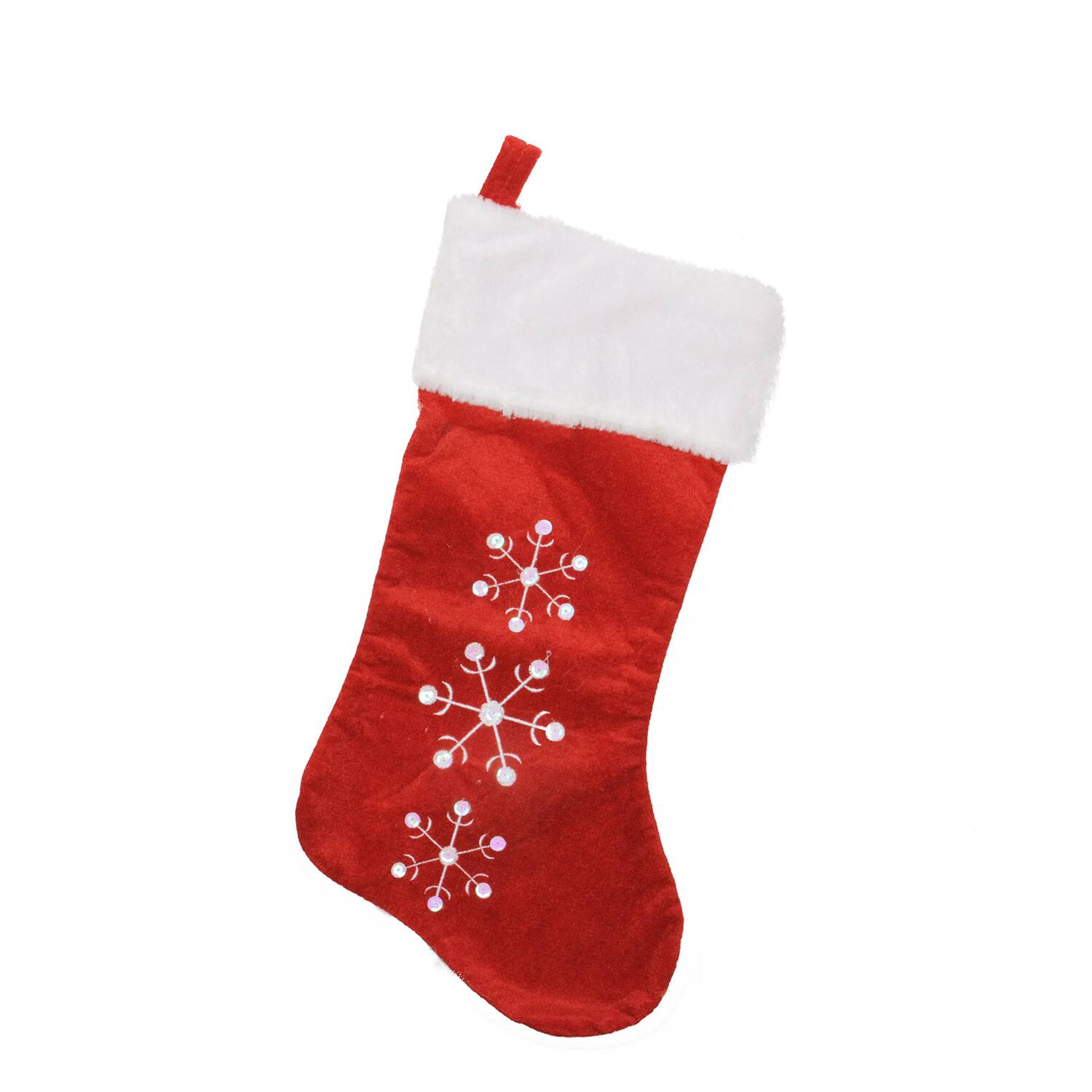 19" Red Velvet Embroidered & Sequined Snowflake Christmas Stocking