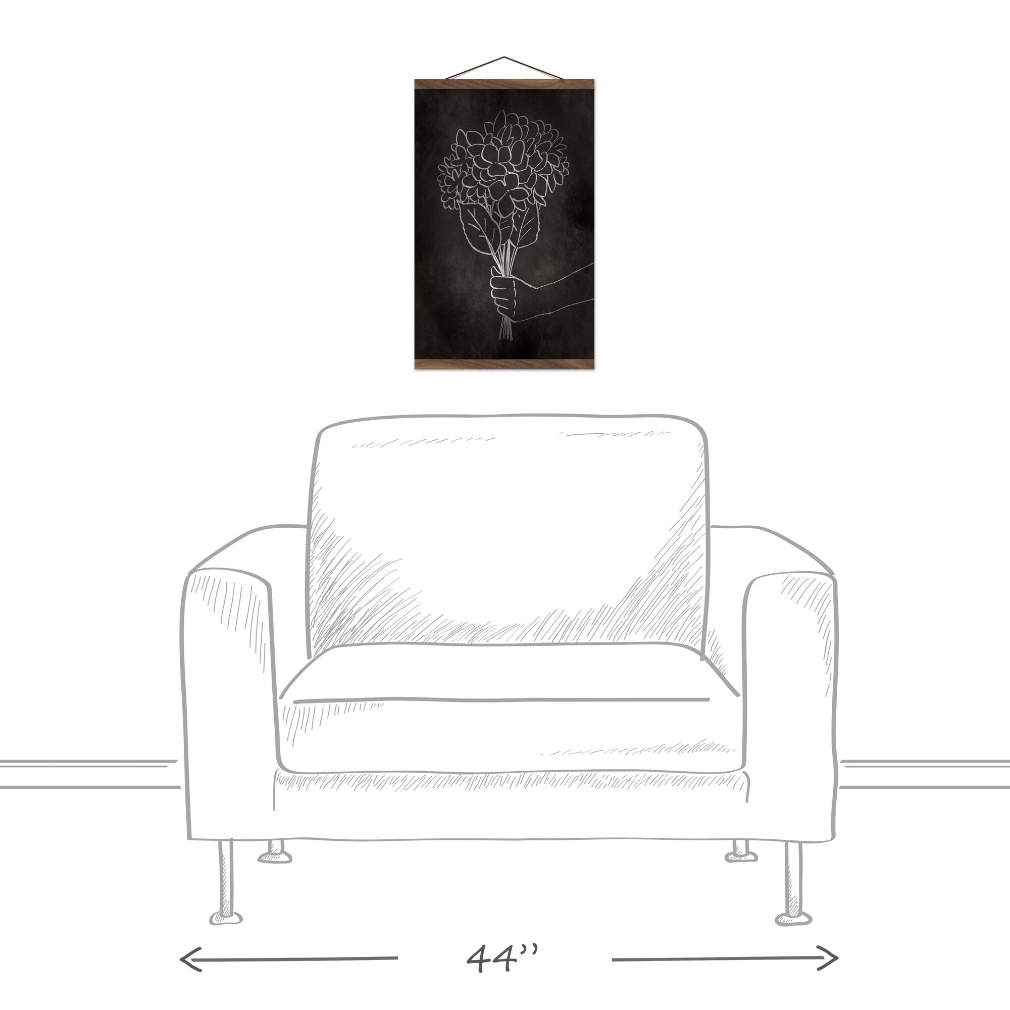 Monotone Line Drawing Teak Hanging Canvas