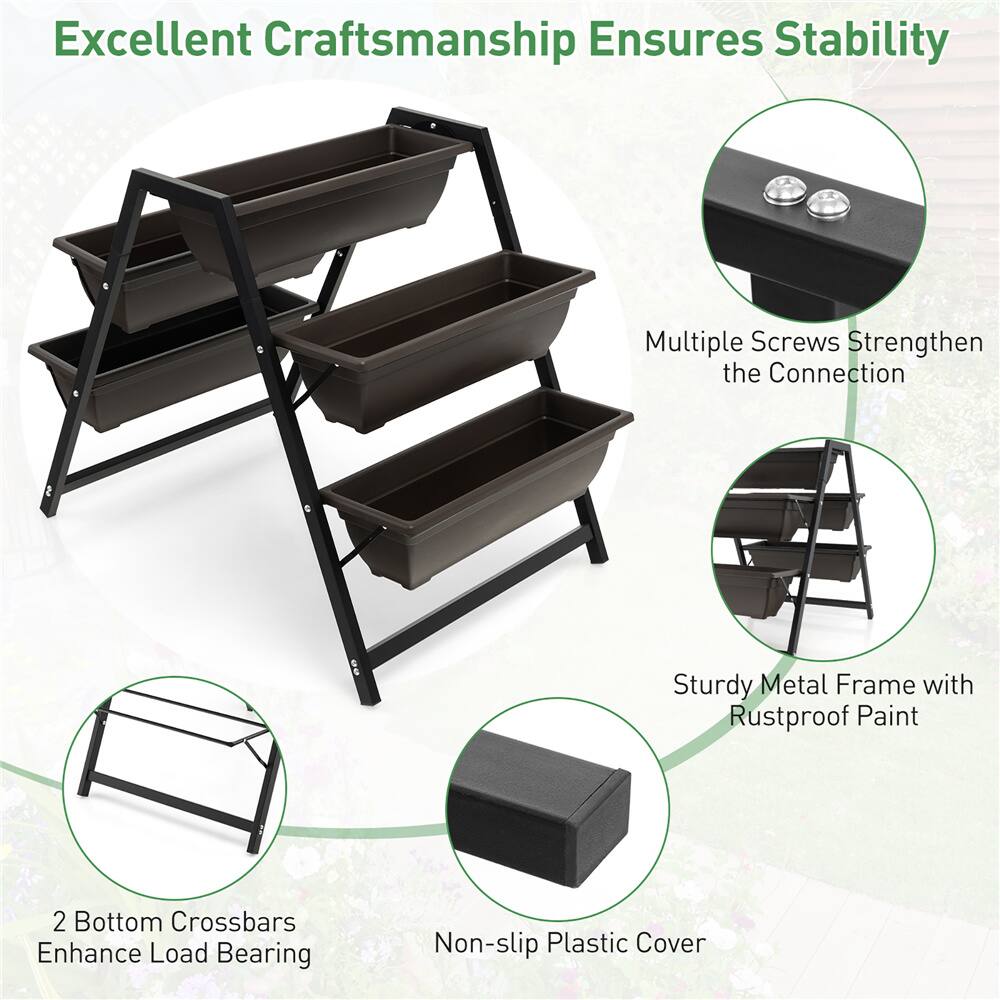 Costway 31" x 36" Raised Garden Bed 3-Tier Vertical Planter with Plant Boxes
