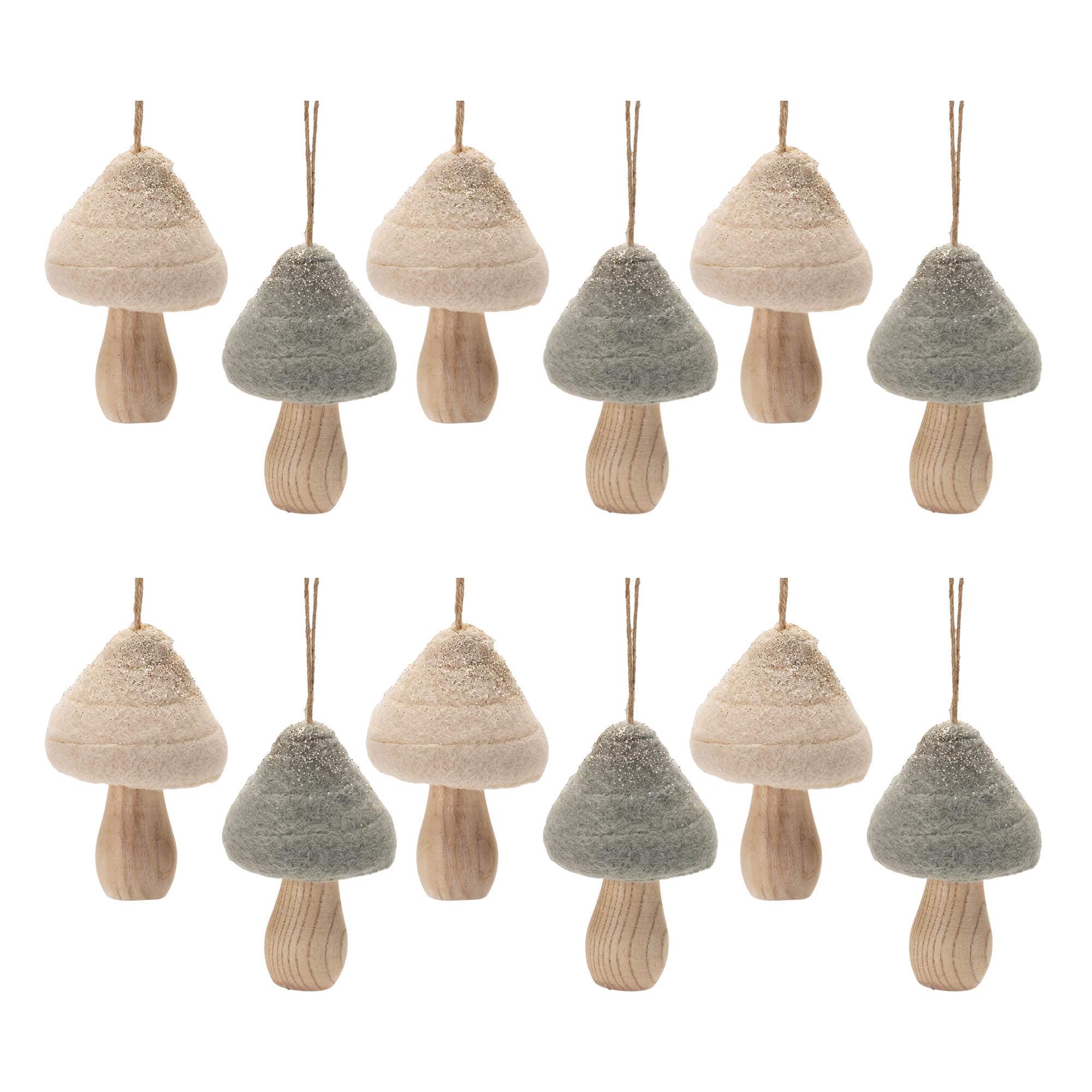 4" Rustic Woodland Mushroom Christmas Ornaments, 12ct.