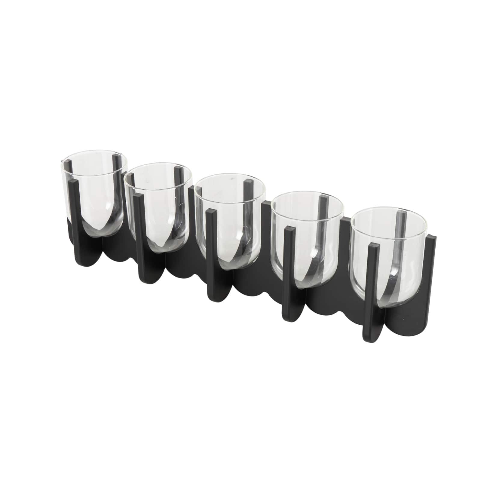 23.25" Black Wood Hurricane 5‑Slot Decorative Candle Holder