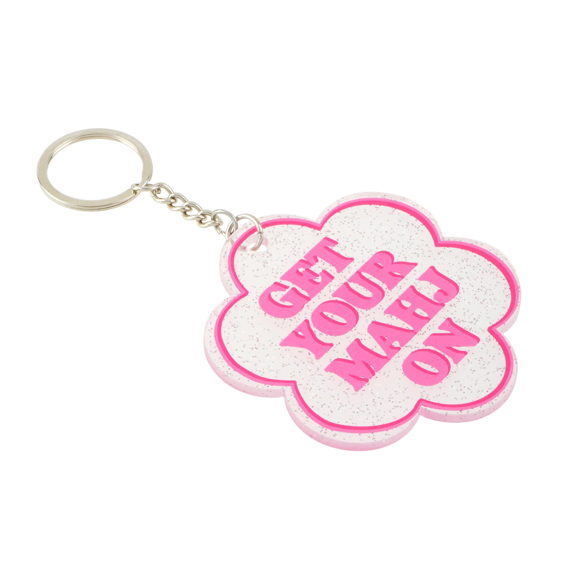 Mahjong 3.25" Pink Flower Keychain by Fab Finds