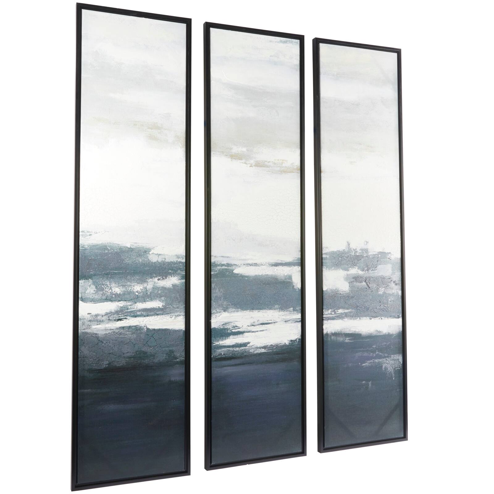 Dark Blue Canvas Landscape Framed Wall Art with Black Frame Set of 3 18", 71"