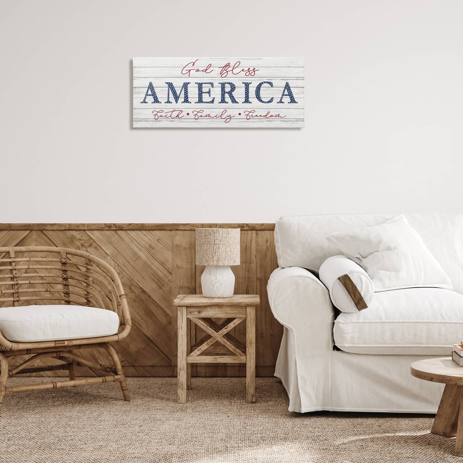 Stupell Industries God Bless America Faith Family Freedom Hanging Sign Canvas Wall Art