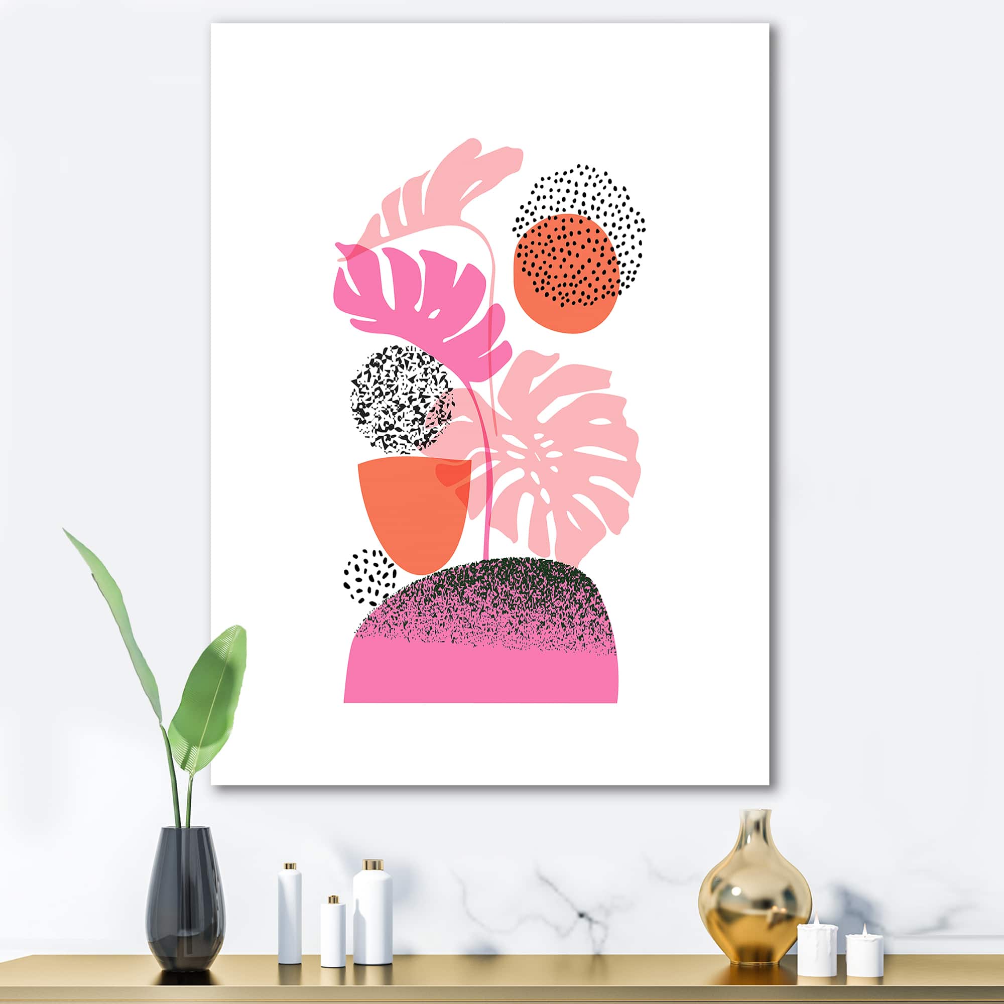 Designart - Geometric Moon & Sun Shapes With Tropical Leaves