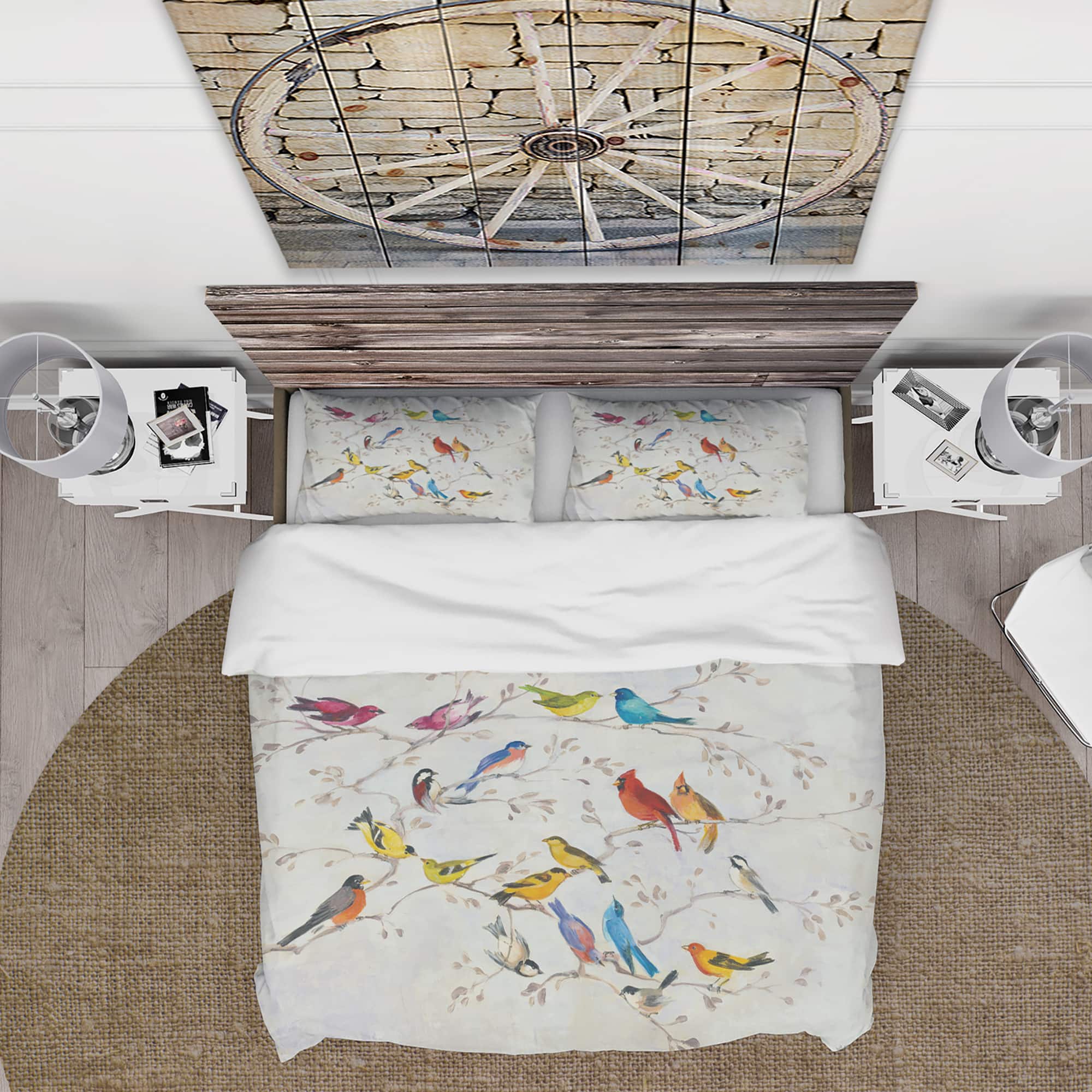 Designart 'Multi-Color Bird on Tree' Traditional Bedding Set - Duvet Cover & Shams