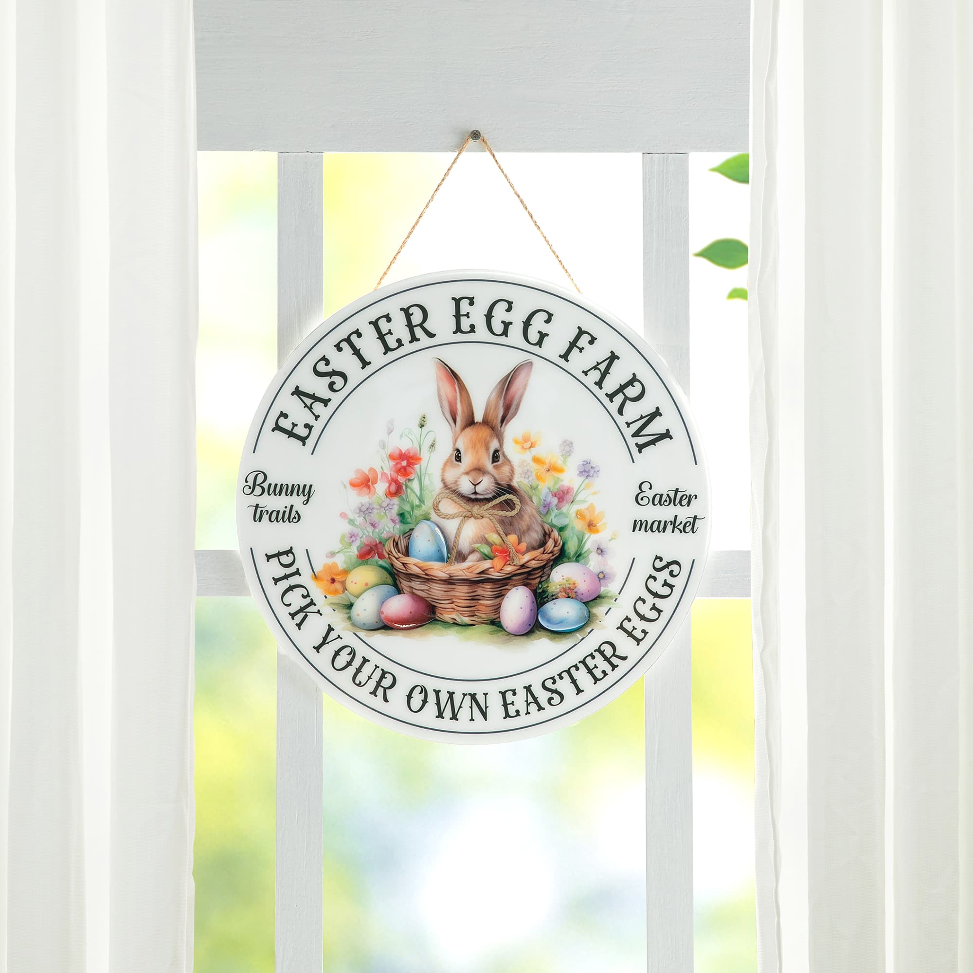 Glitzhome® 11.75" Easter Bunny Round Wall or Door Hanger