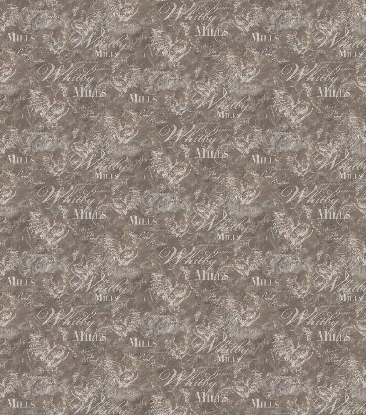 Susan Winget Farmhouse Rooster Script Swirls Cotton Fabric