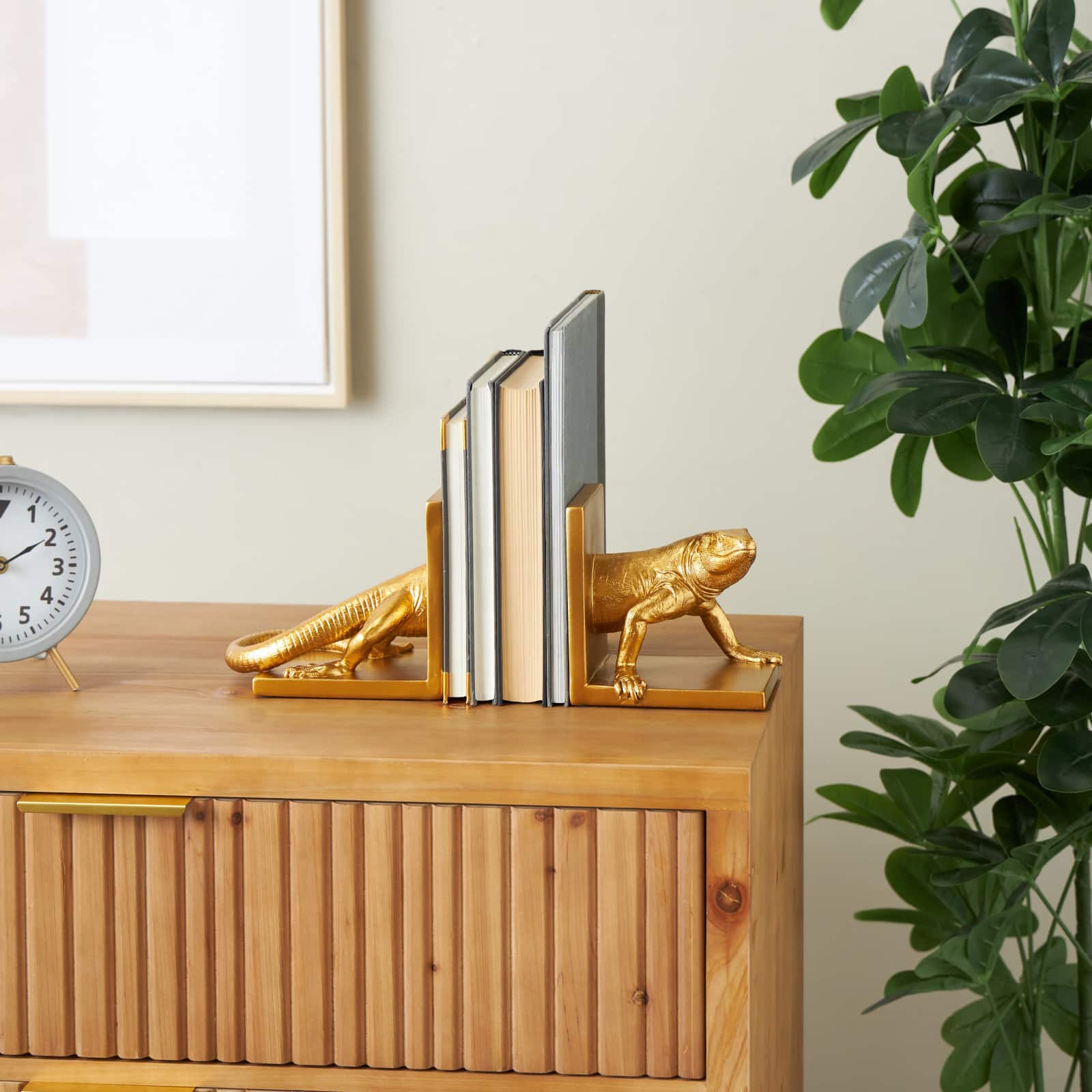 6" Gold Lizard Crawling Decorative Bookend Set
