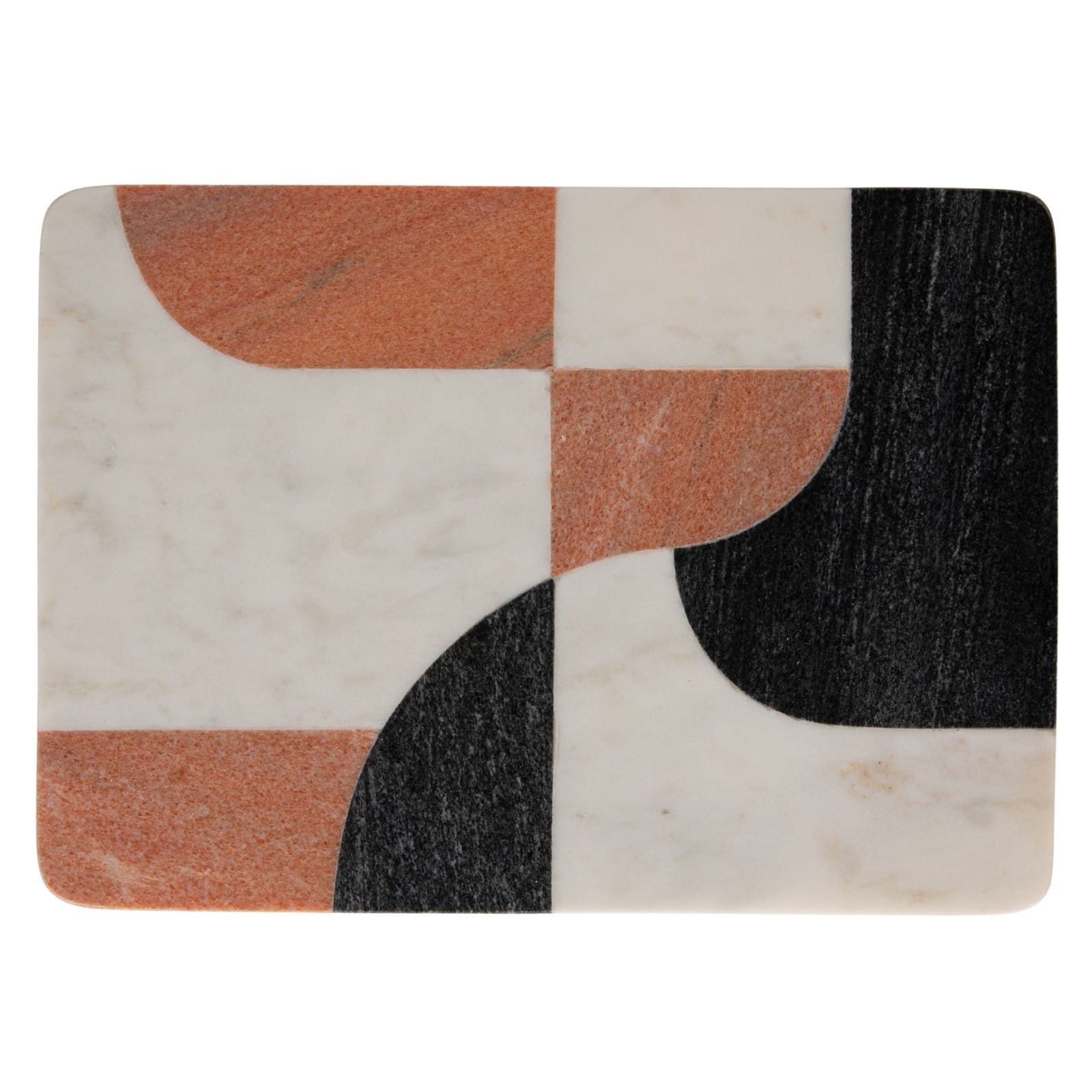Hello Honey Marble Cutting Board with Abstract Design, White, Rust Color and Black