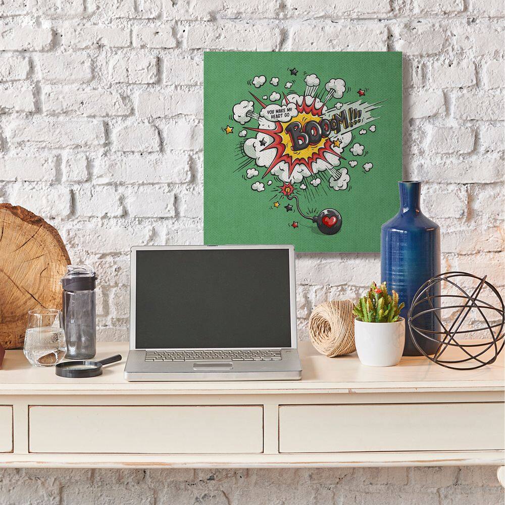 Stupell Industries Heart Go Boom Comic Book Canvas Wall Art