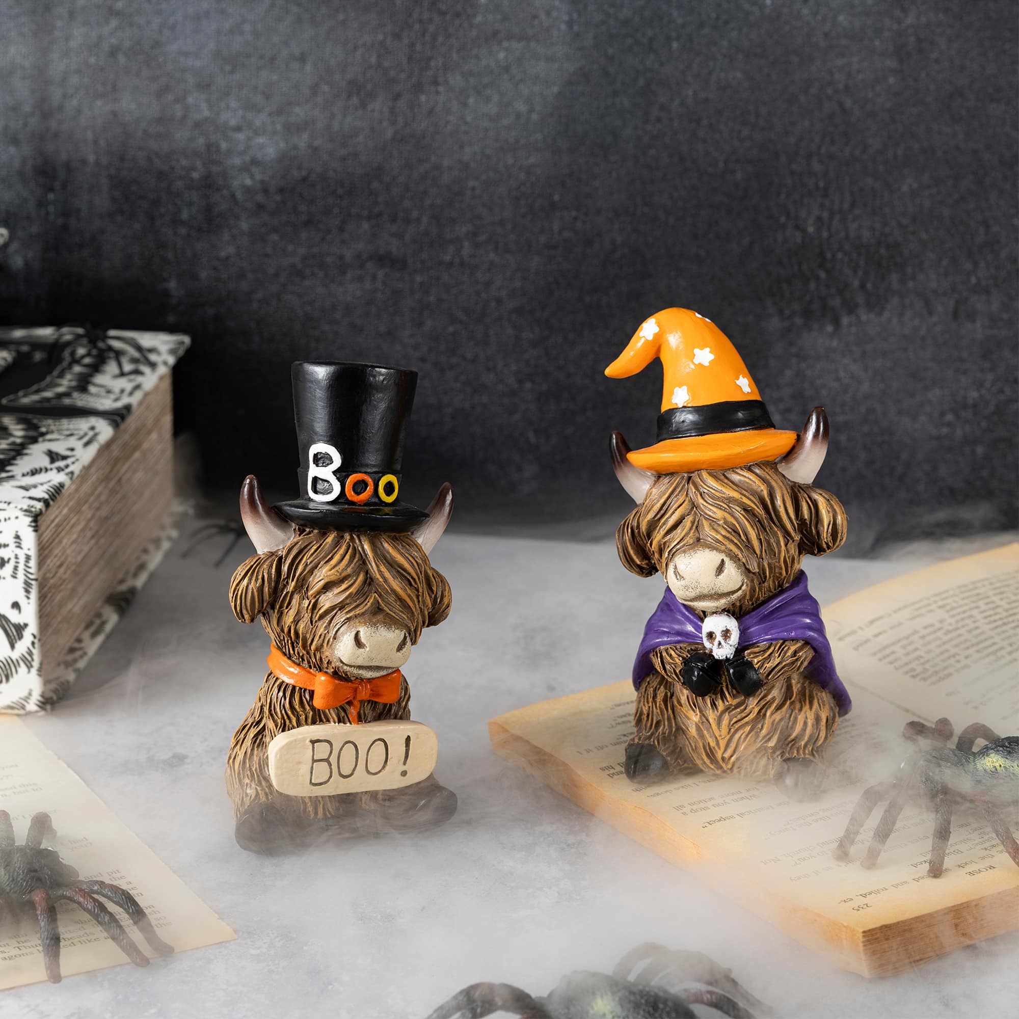 Glitzhome® 4.75" Halloween Resin Highland Cow Table Decor, Set of 2