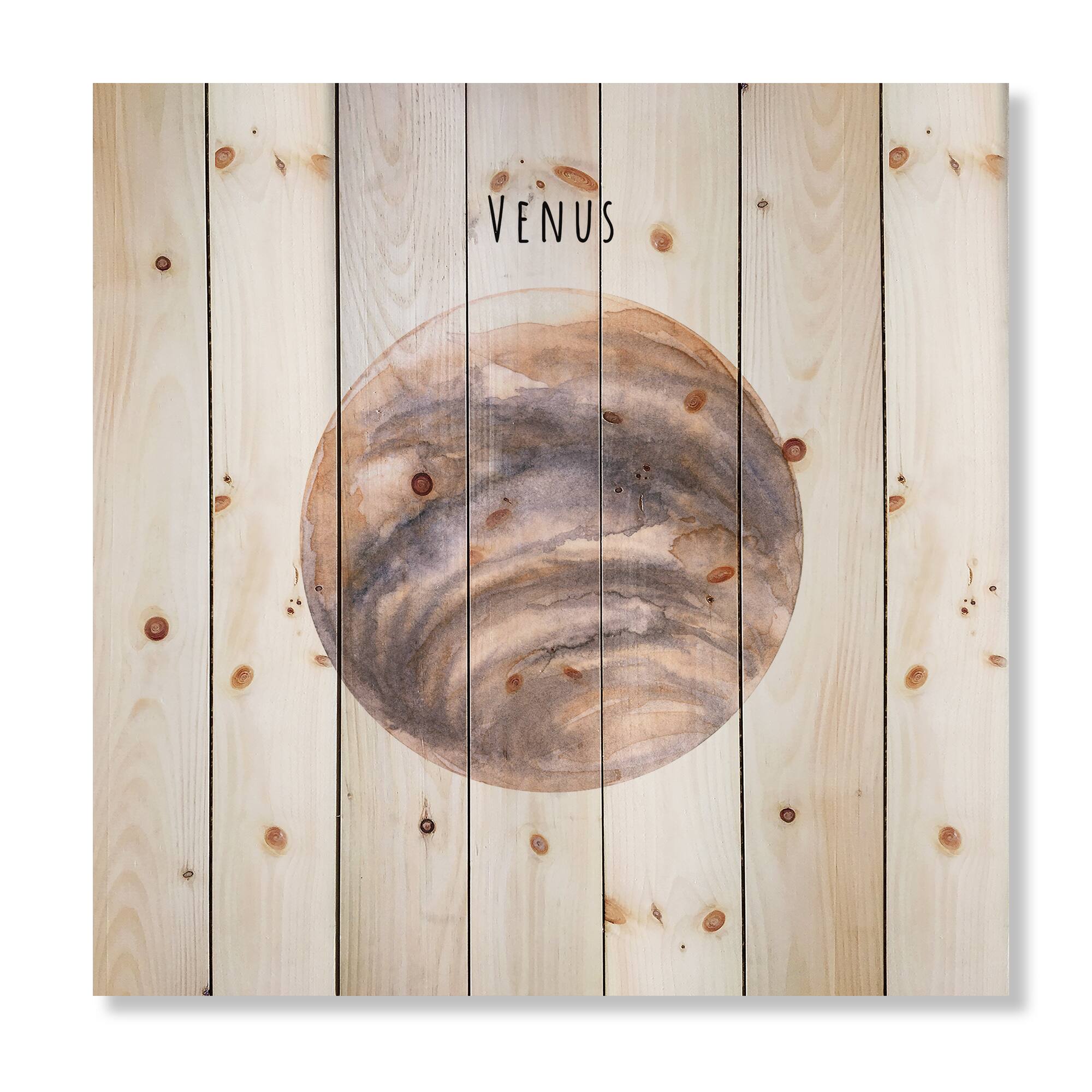 Designart - Planet Venus - Bohemian & Eclectic Print on Natural Pine Wood