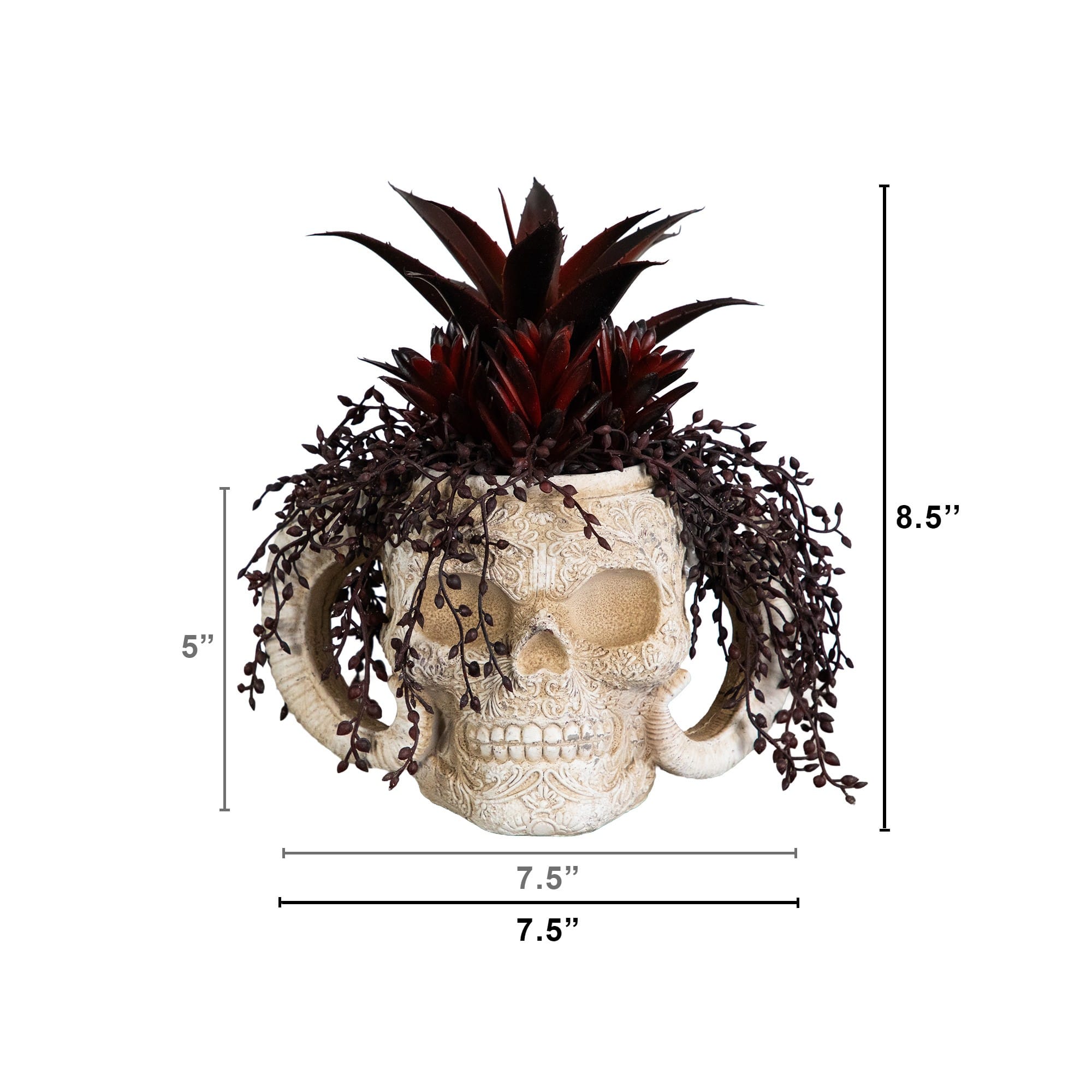 8" Artificial Halloween Succulent Garden in Horned Skull Planter