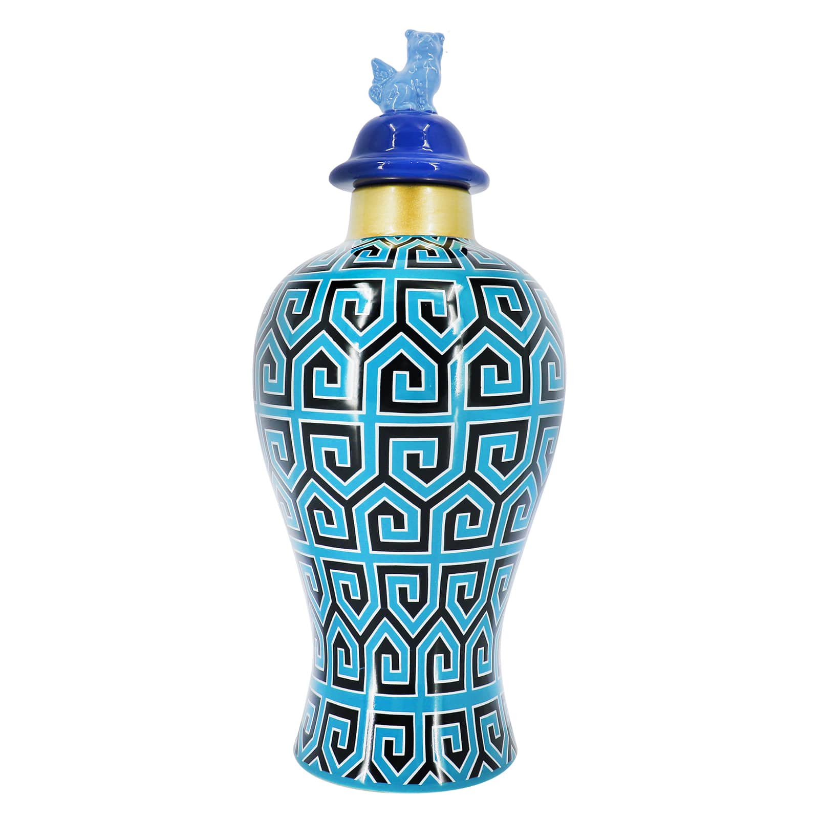 Jonathan Adler x Michaels 12" Blue & Black Greek Key Tabletop Urn with Lid